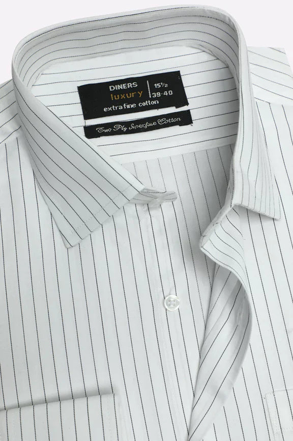White Hairline Stripe Formal Shirt