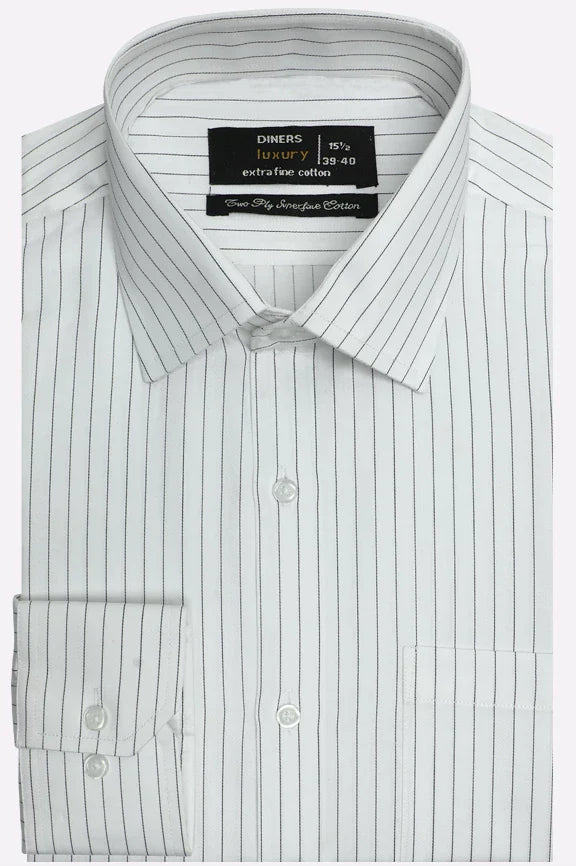 White Hairline Stripe Formal Shirt