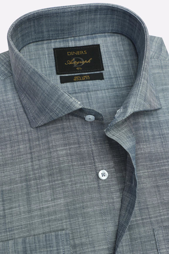 Dark Blue Formal Autograph Linen Shirt