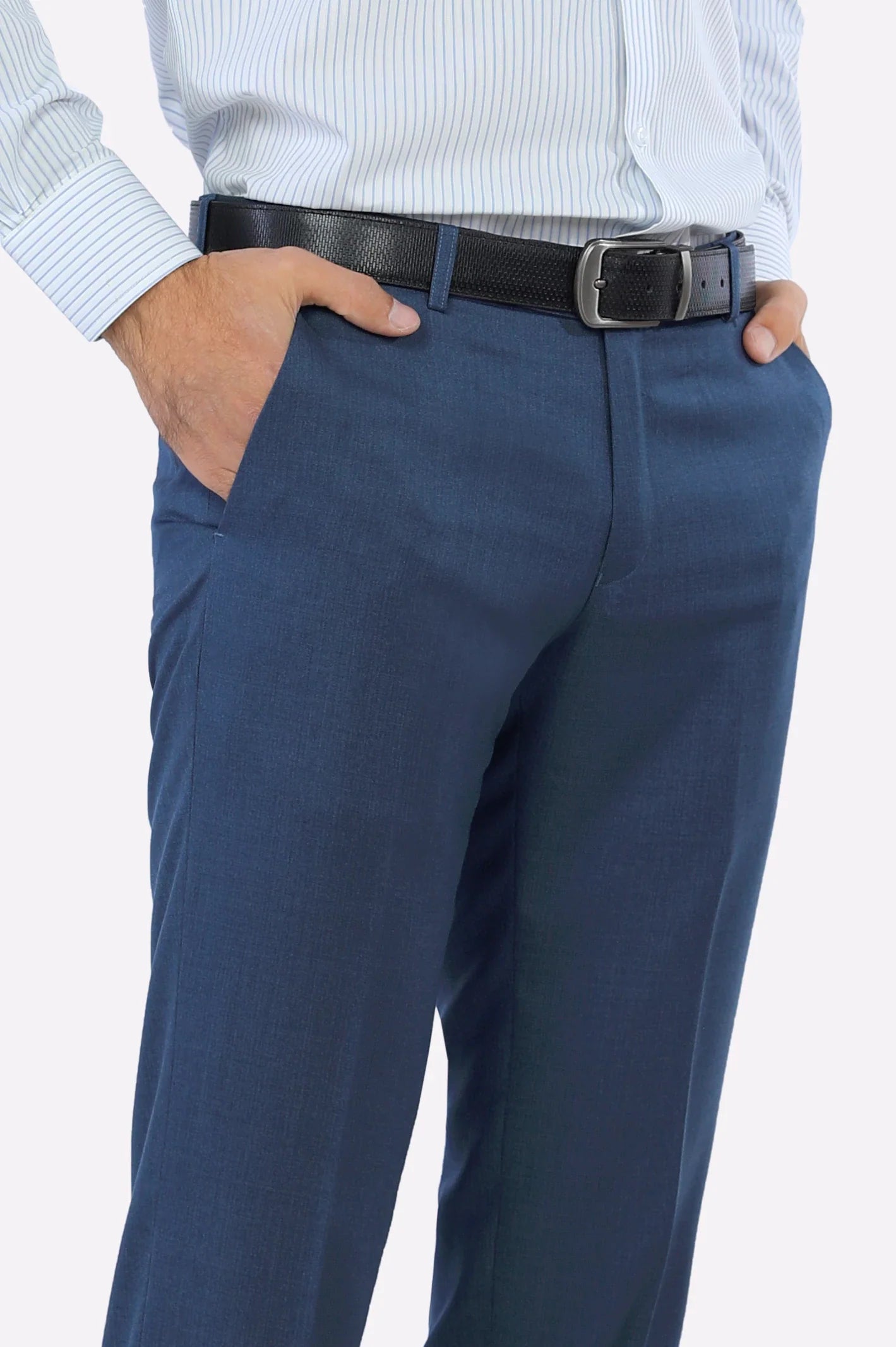 Blue Wash & Wear Smart Fit Trouser