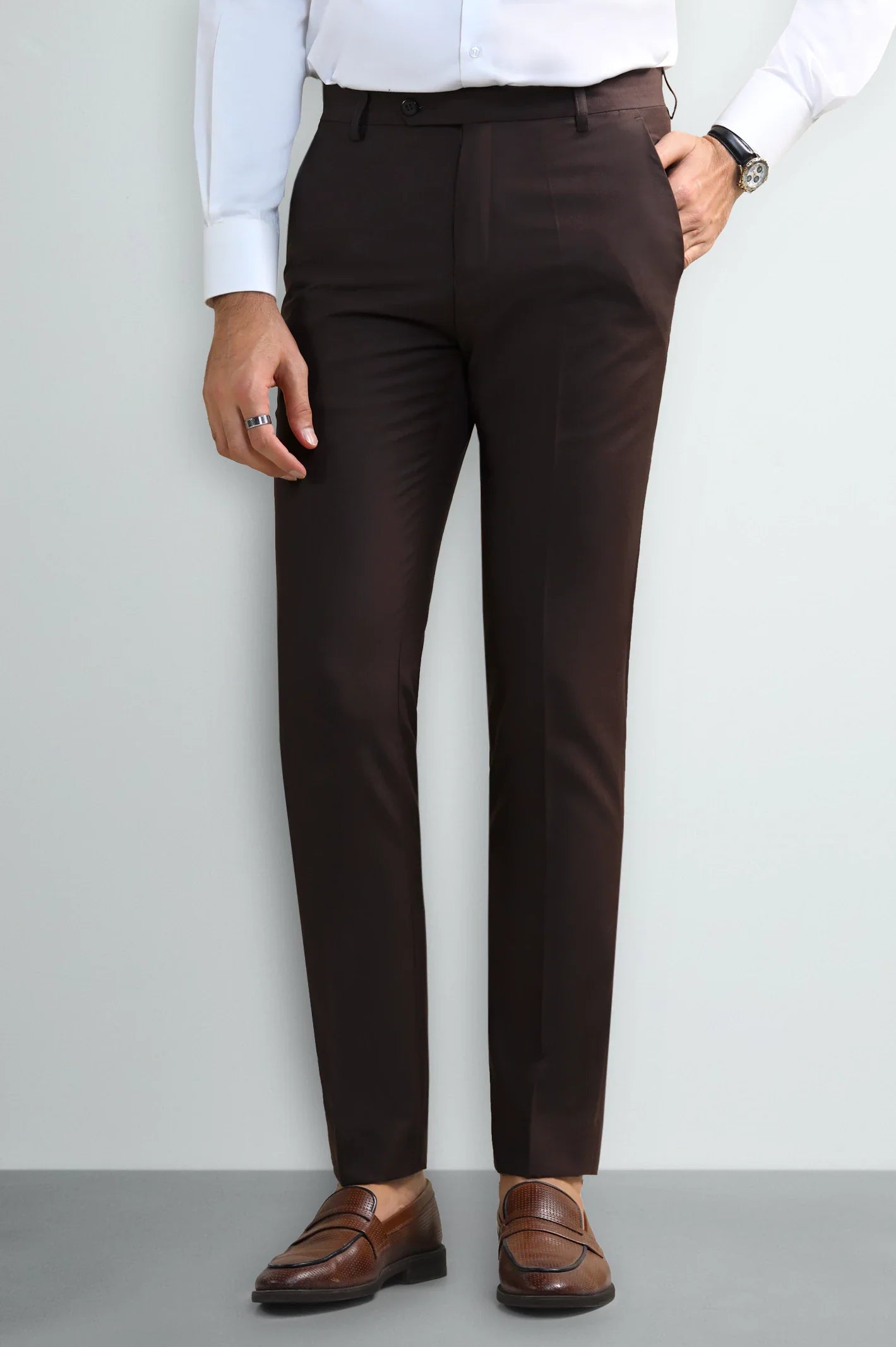 Dark Brown Regular Fit Formal Trouser