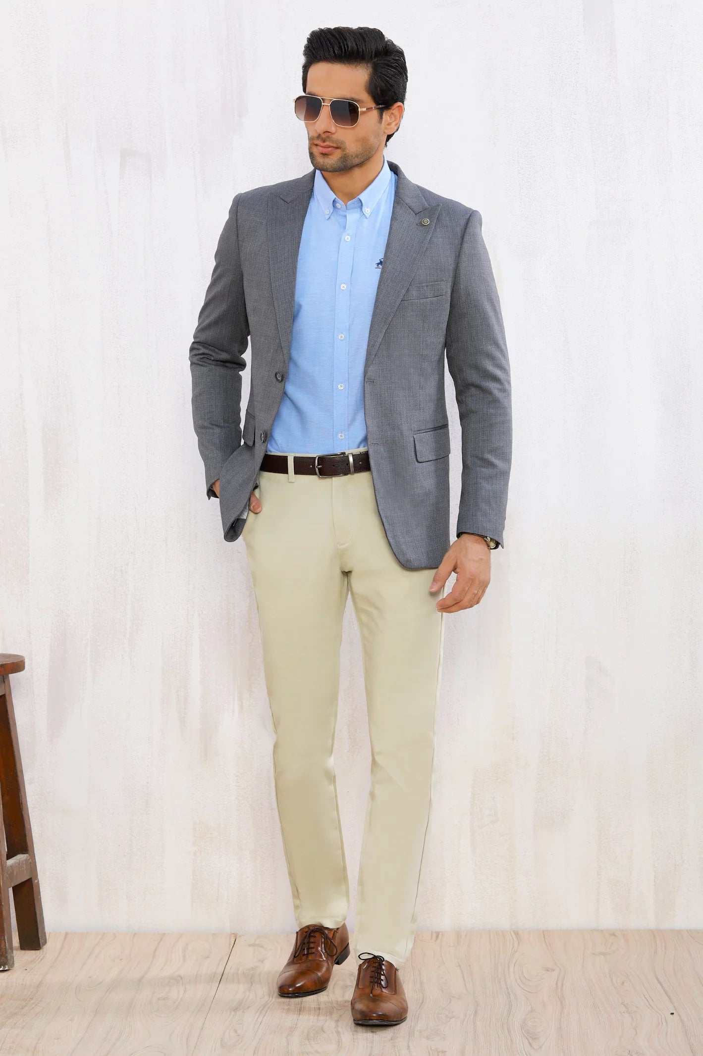 Grey Self Textured Blazer for Men