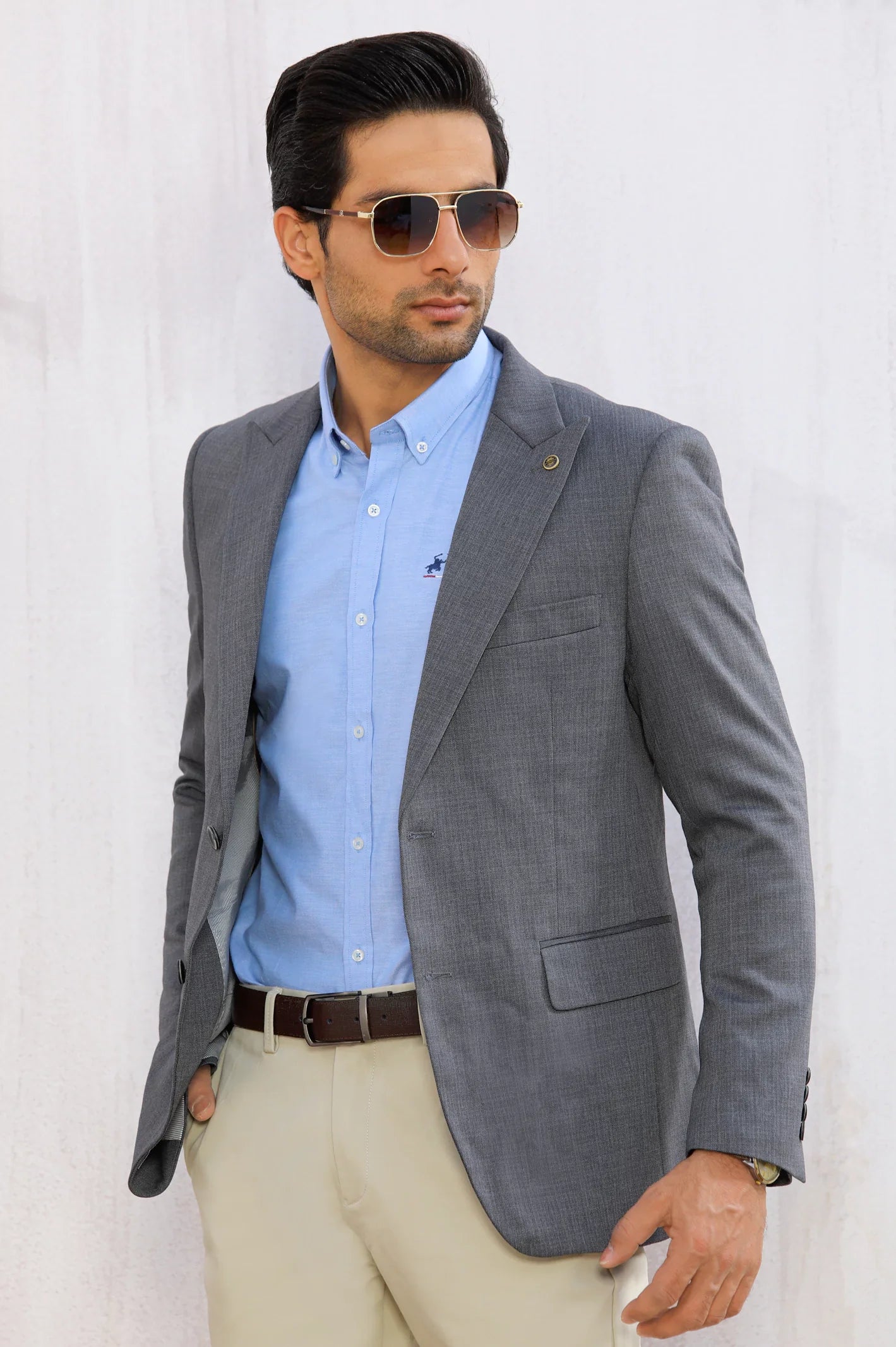 Grey Self Textured Blazer for Men
