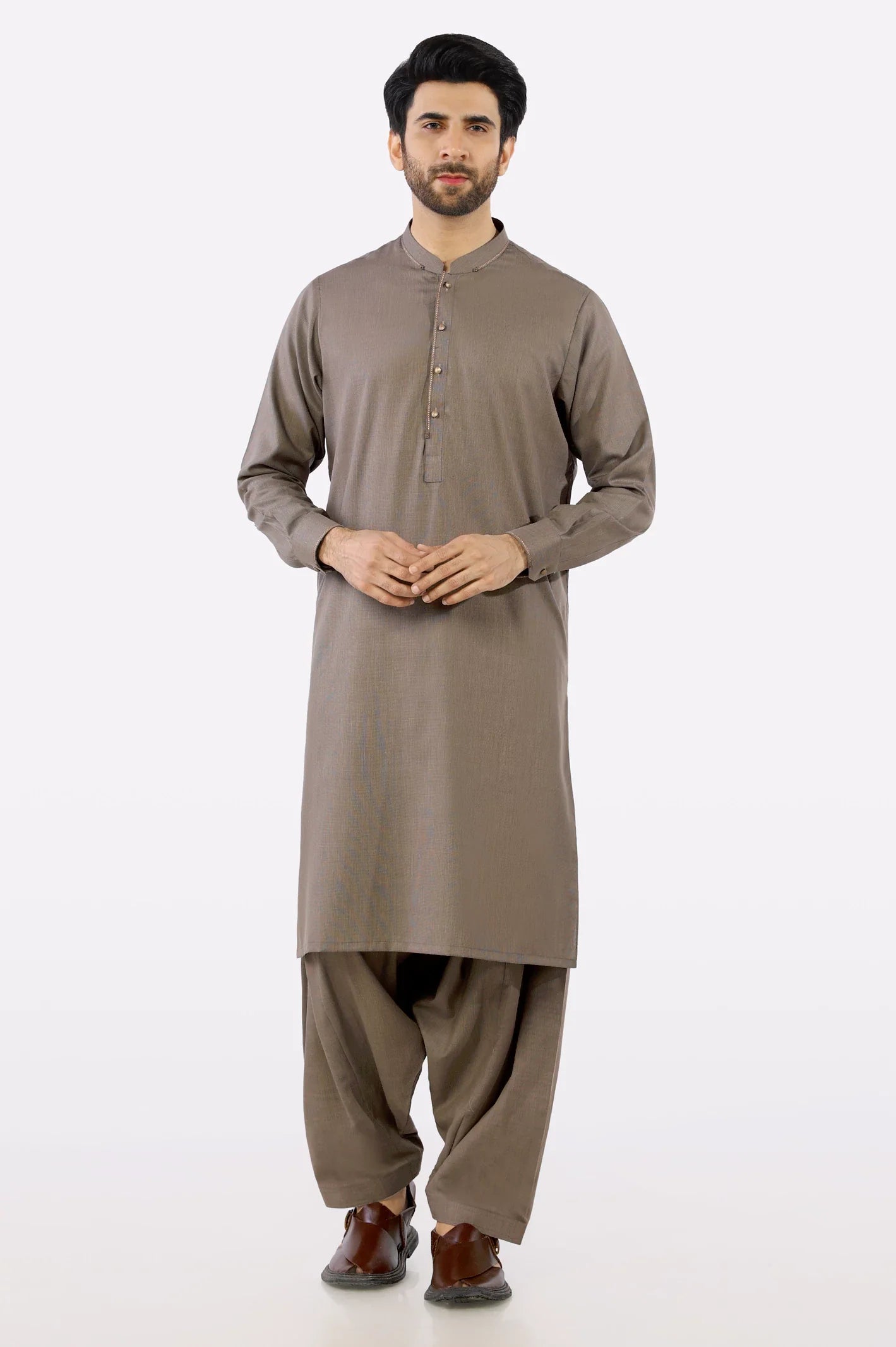 Dark Brown Wash & Wear Shalwar Kameez