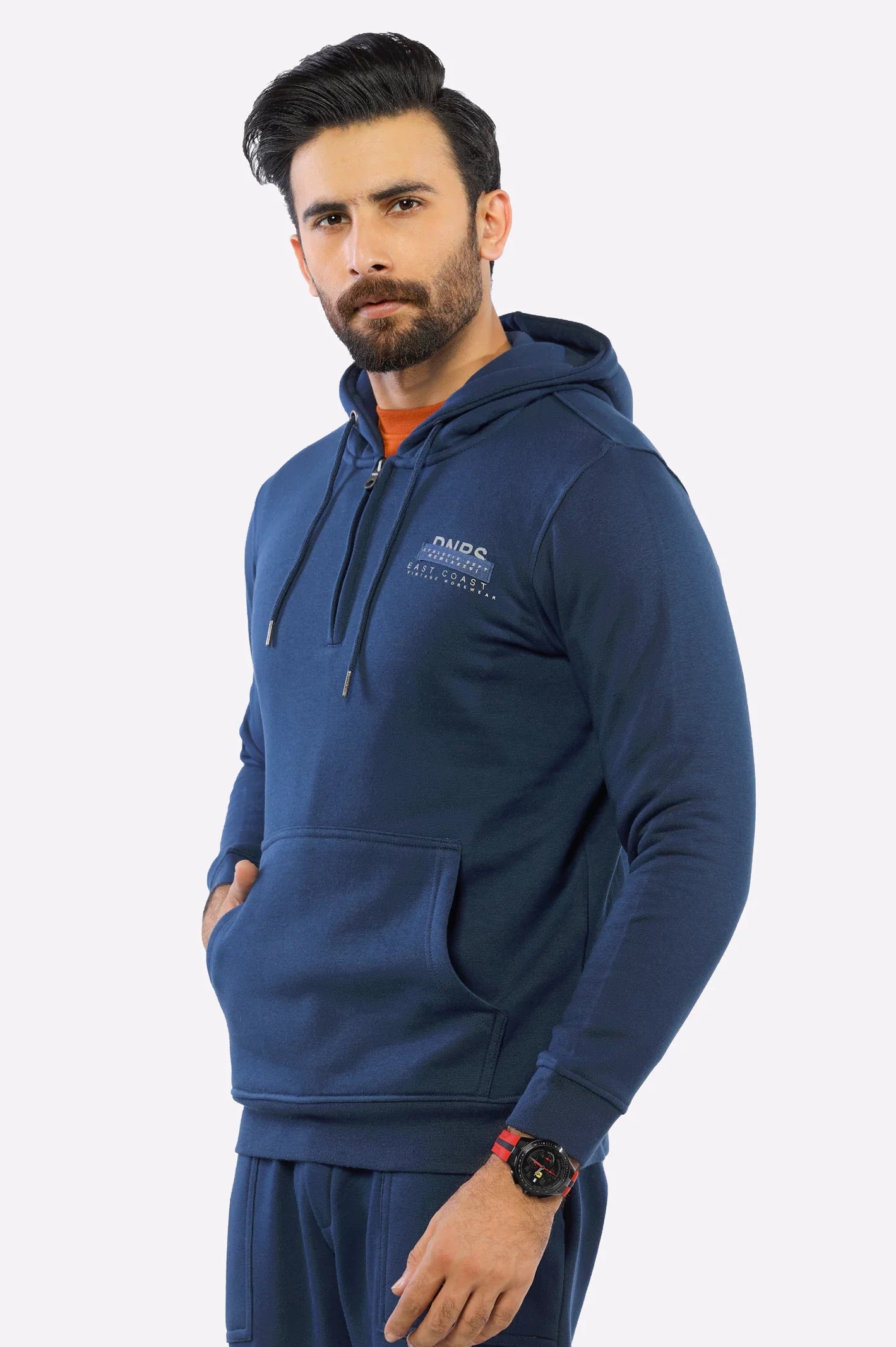 Men Basic Navy Blue Hoodie