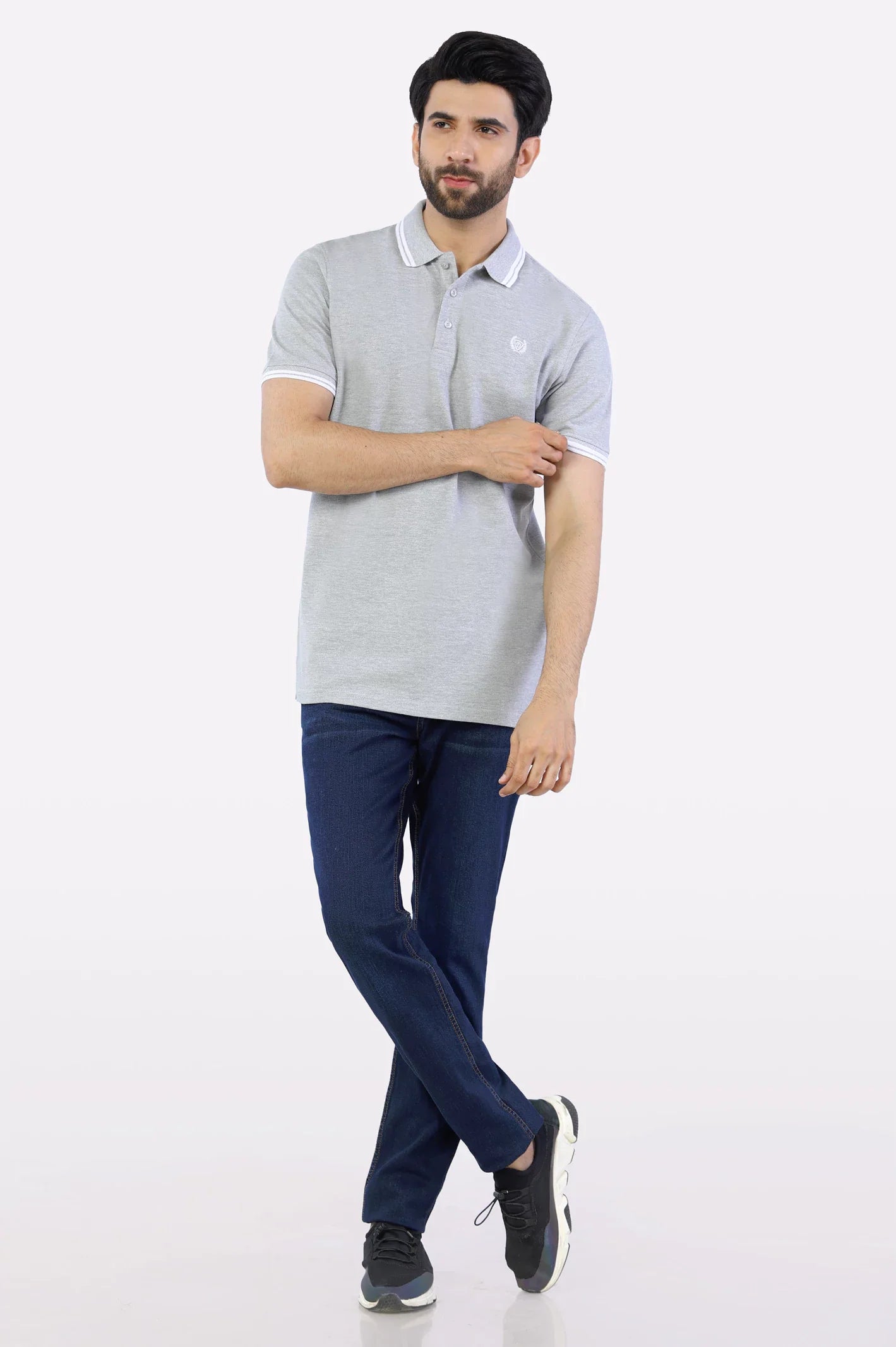 Heather Grey Jacquard Collar Polo From Diners
