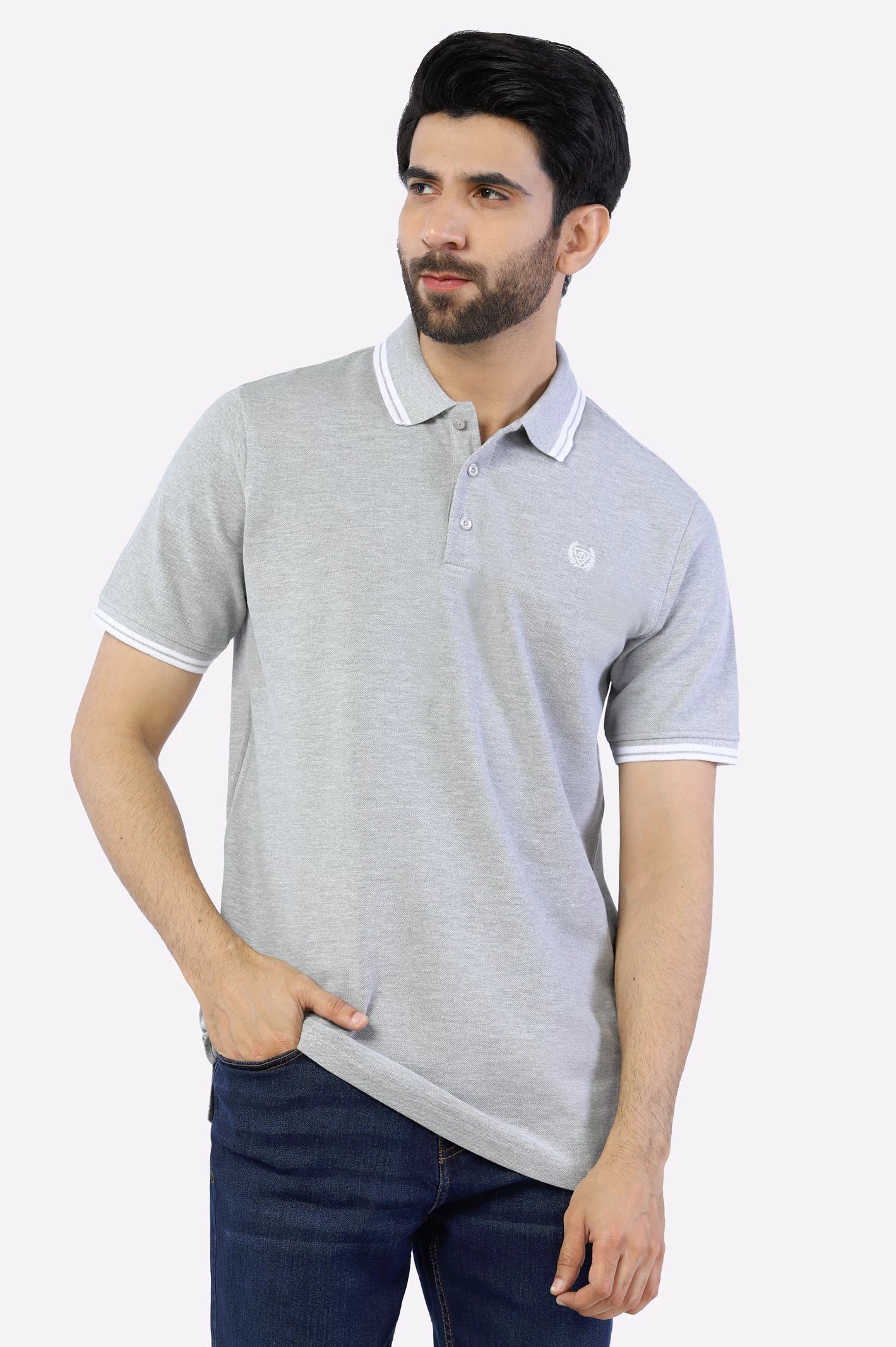 Heather Grey Jacquard Collar Polo From Diners