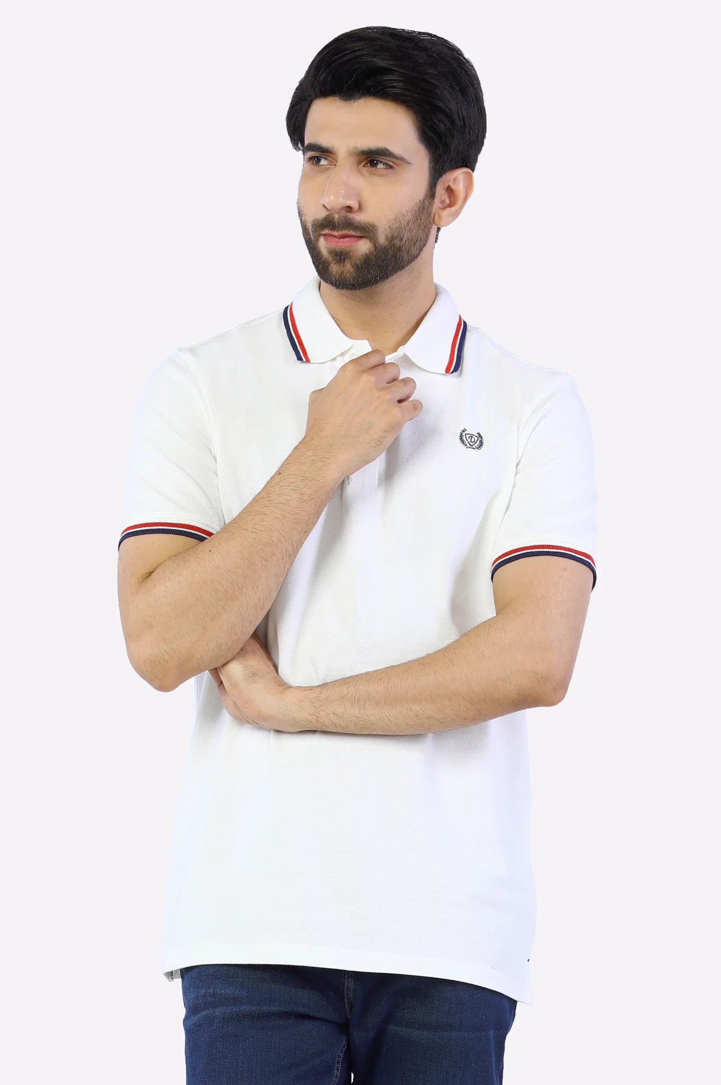 White Jacquard Collar Polo From Diners