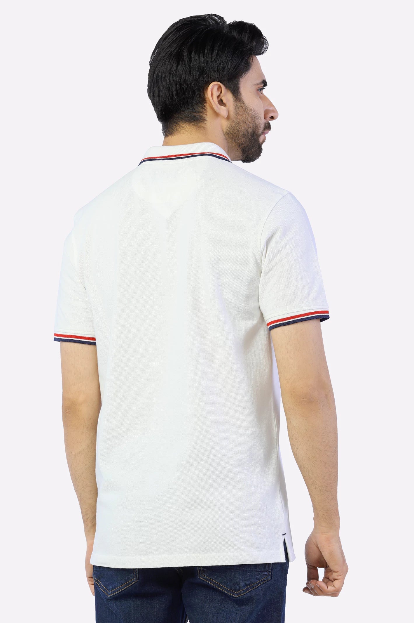 White Jacquard Collar Polo From Diners