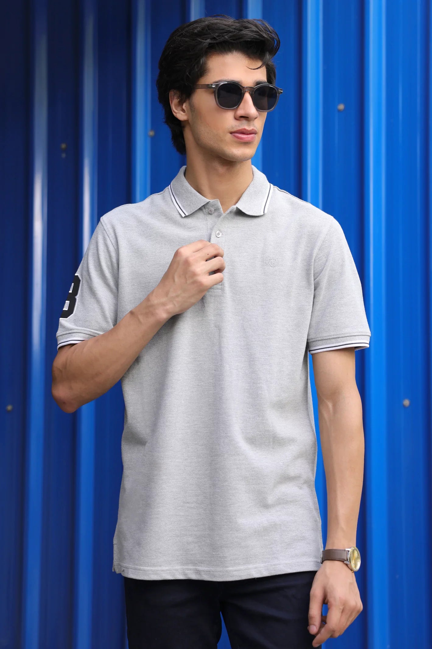 Grey Jacquard Collar Polo