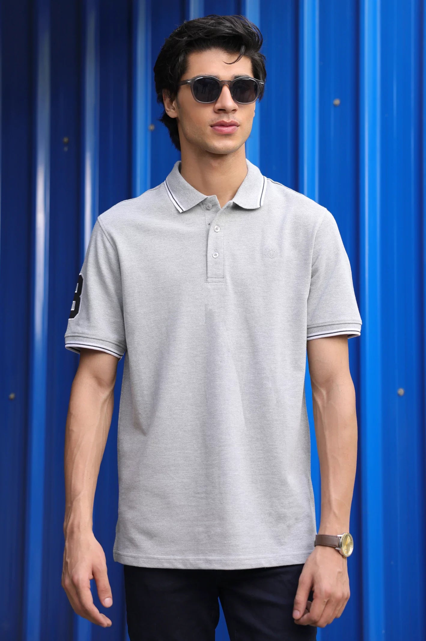 Grey Jacquard Collar Polo