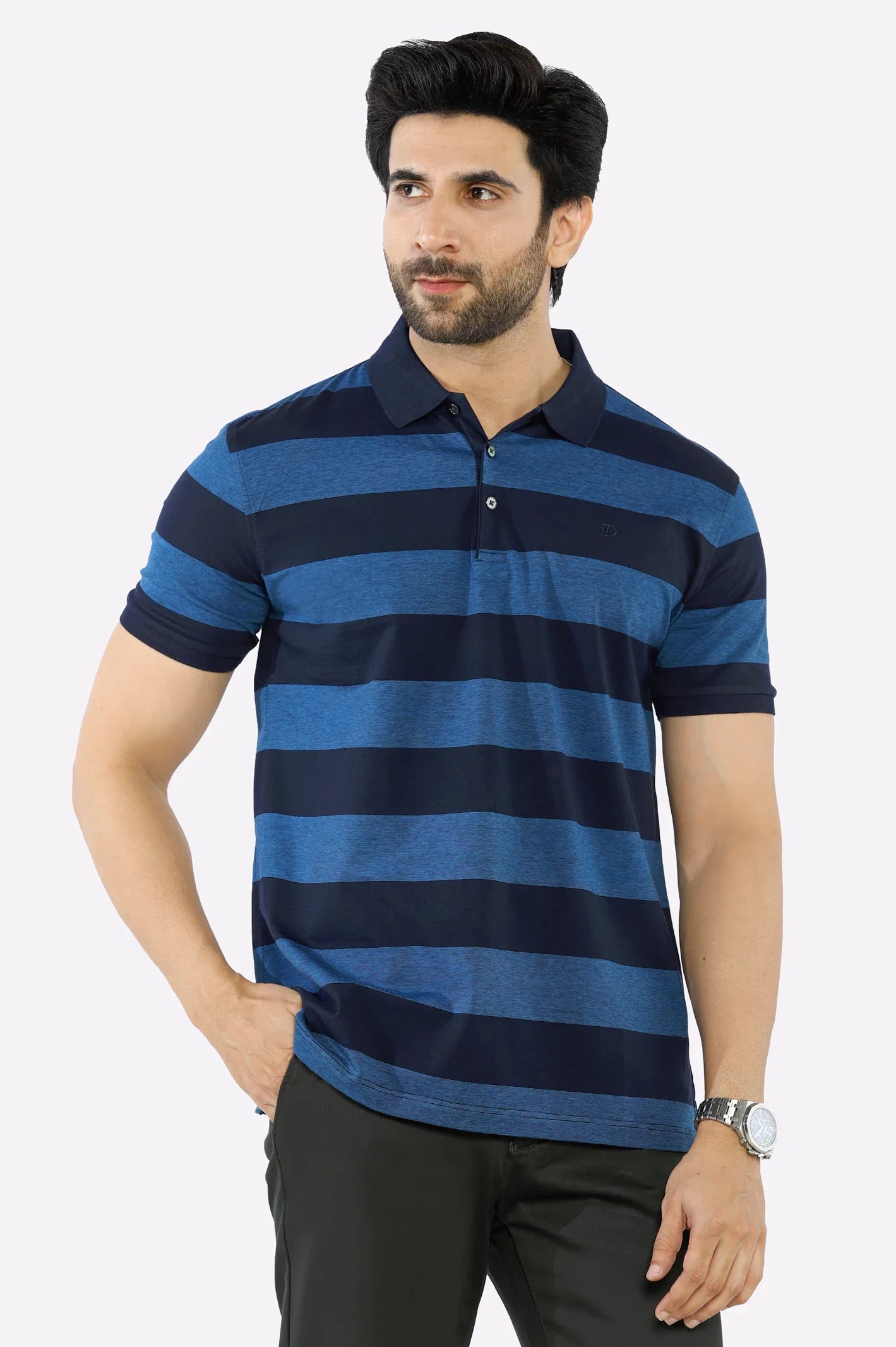 Dark Blue Yarn Dyed Polo