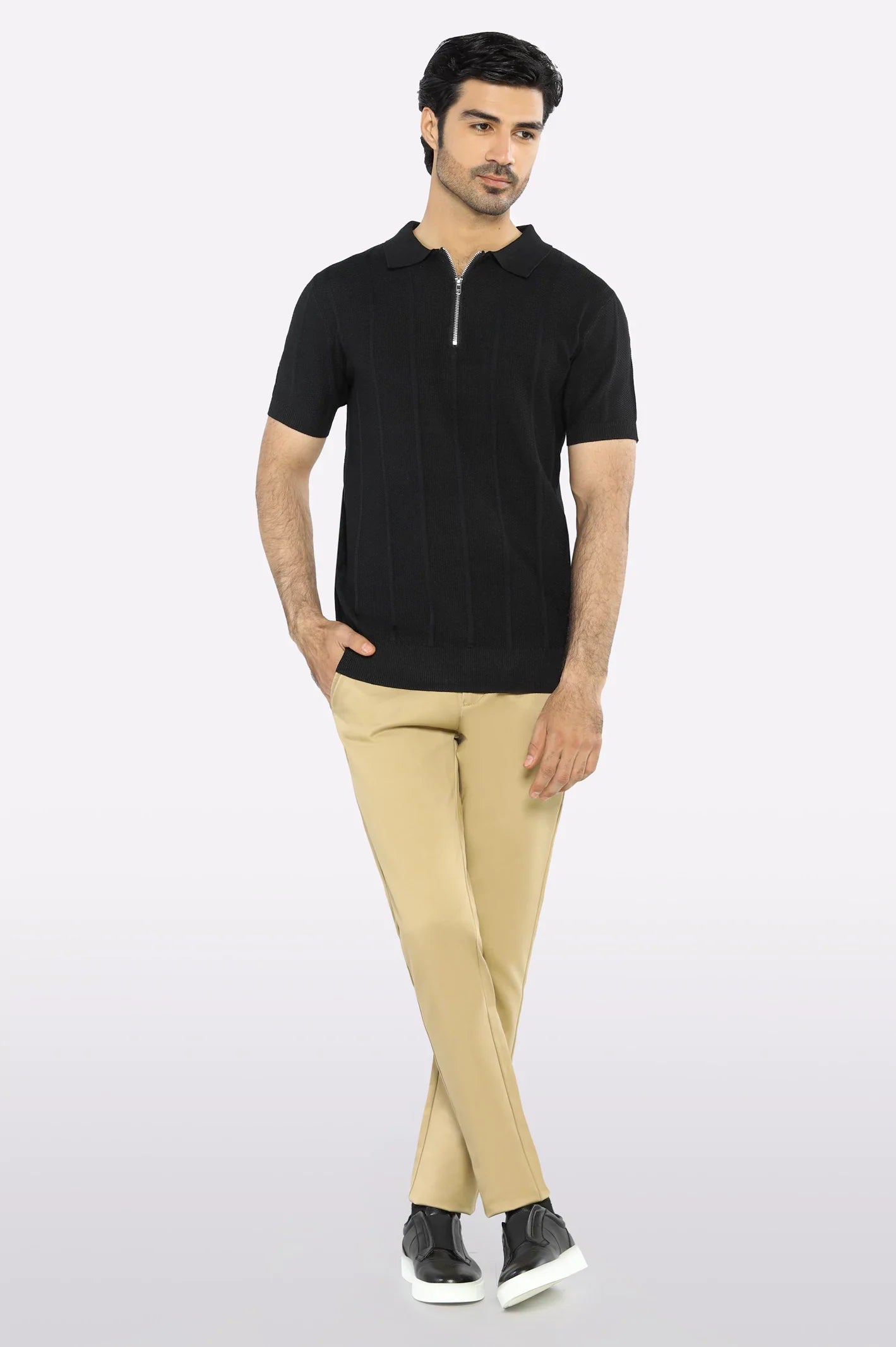 Black Flat Knit Polo