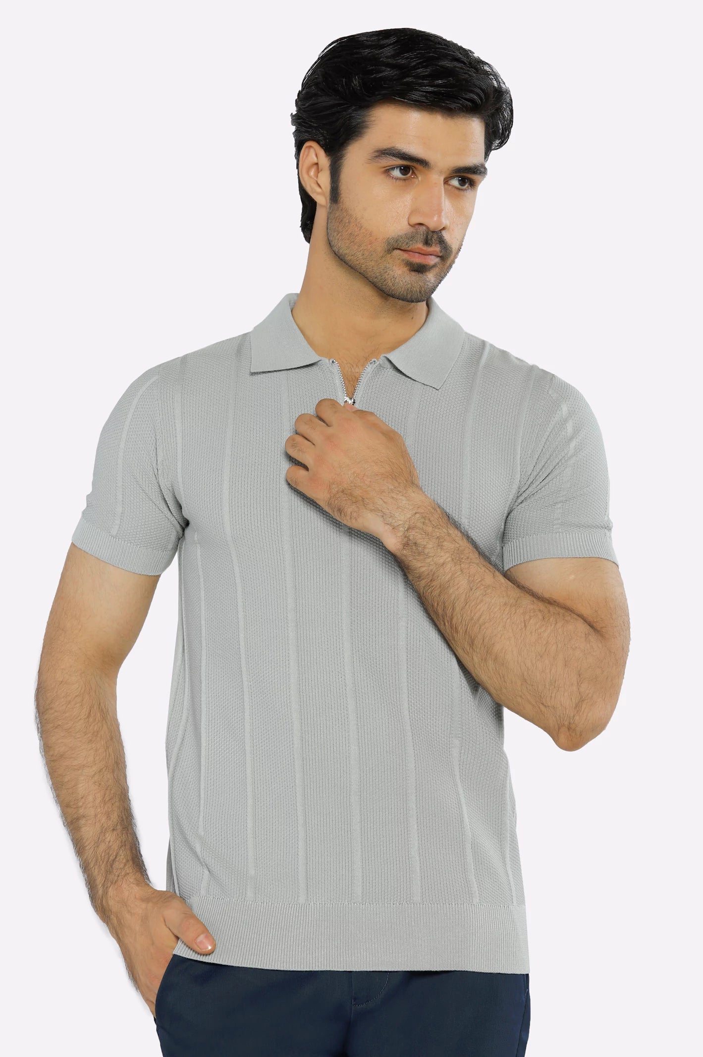 Grey Flat Knit Polo