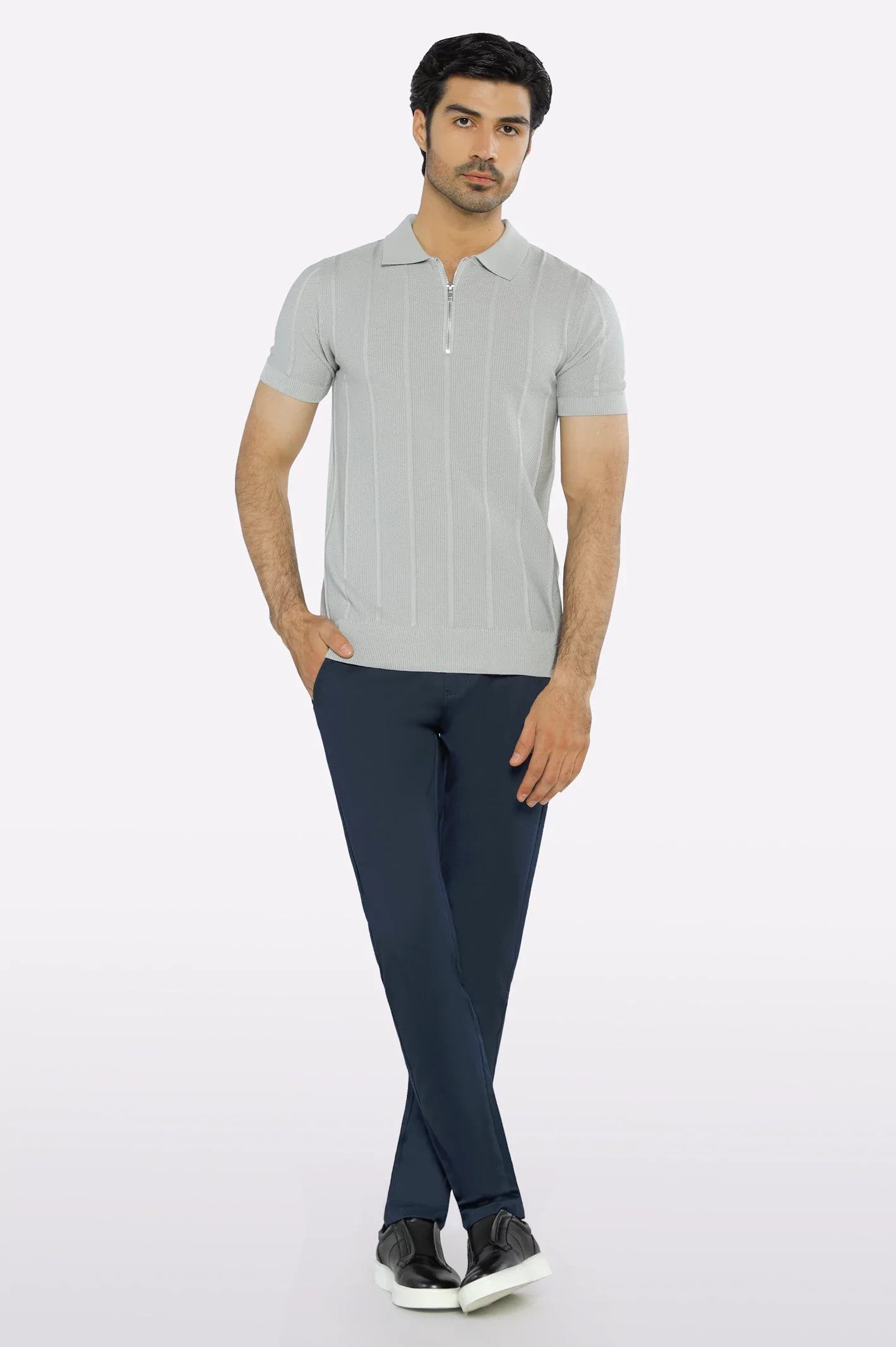 Grey Flat Knit Polo