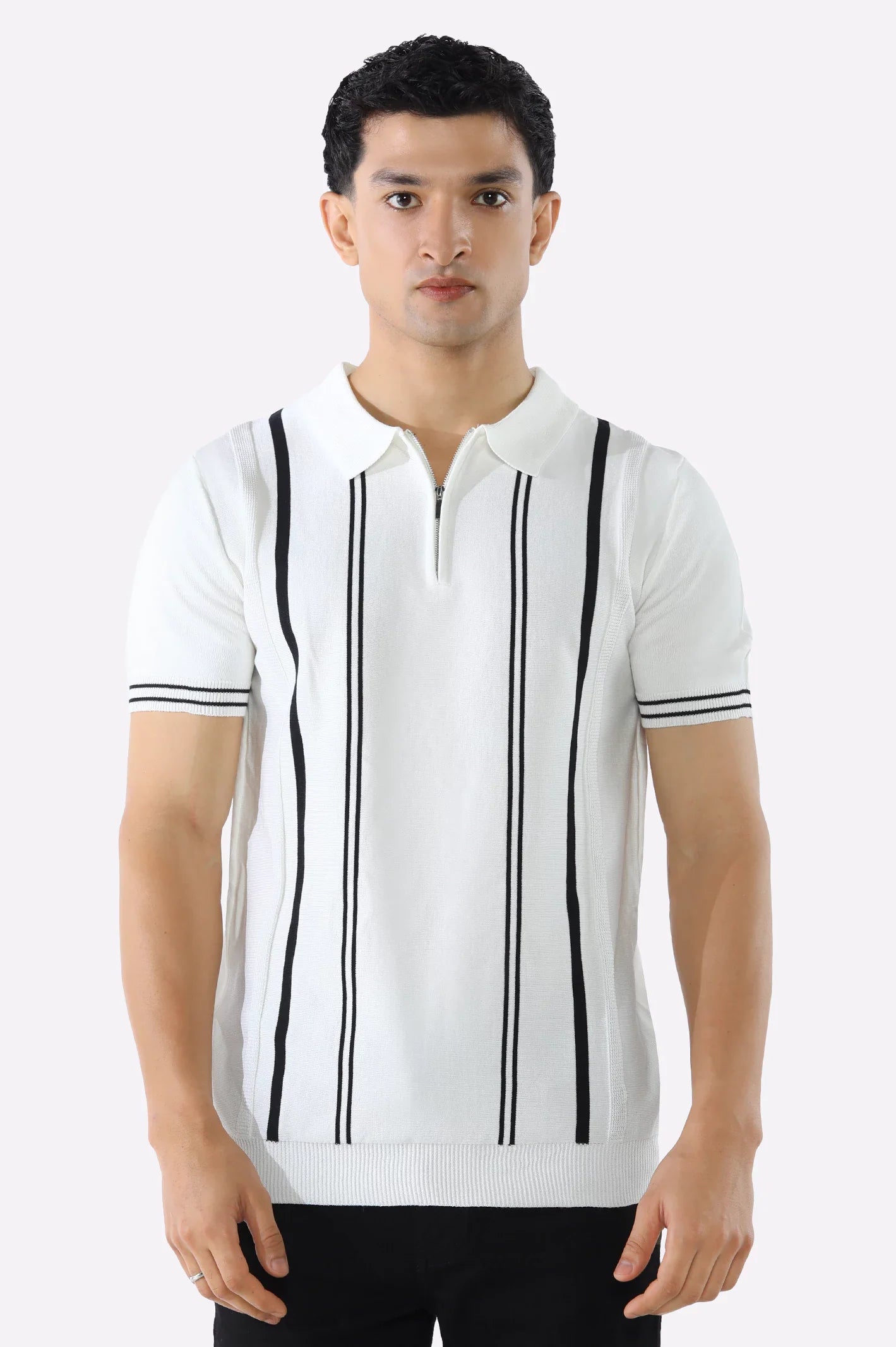 White Flat Knit Polo