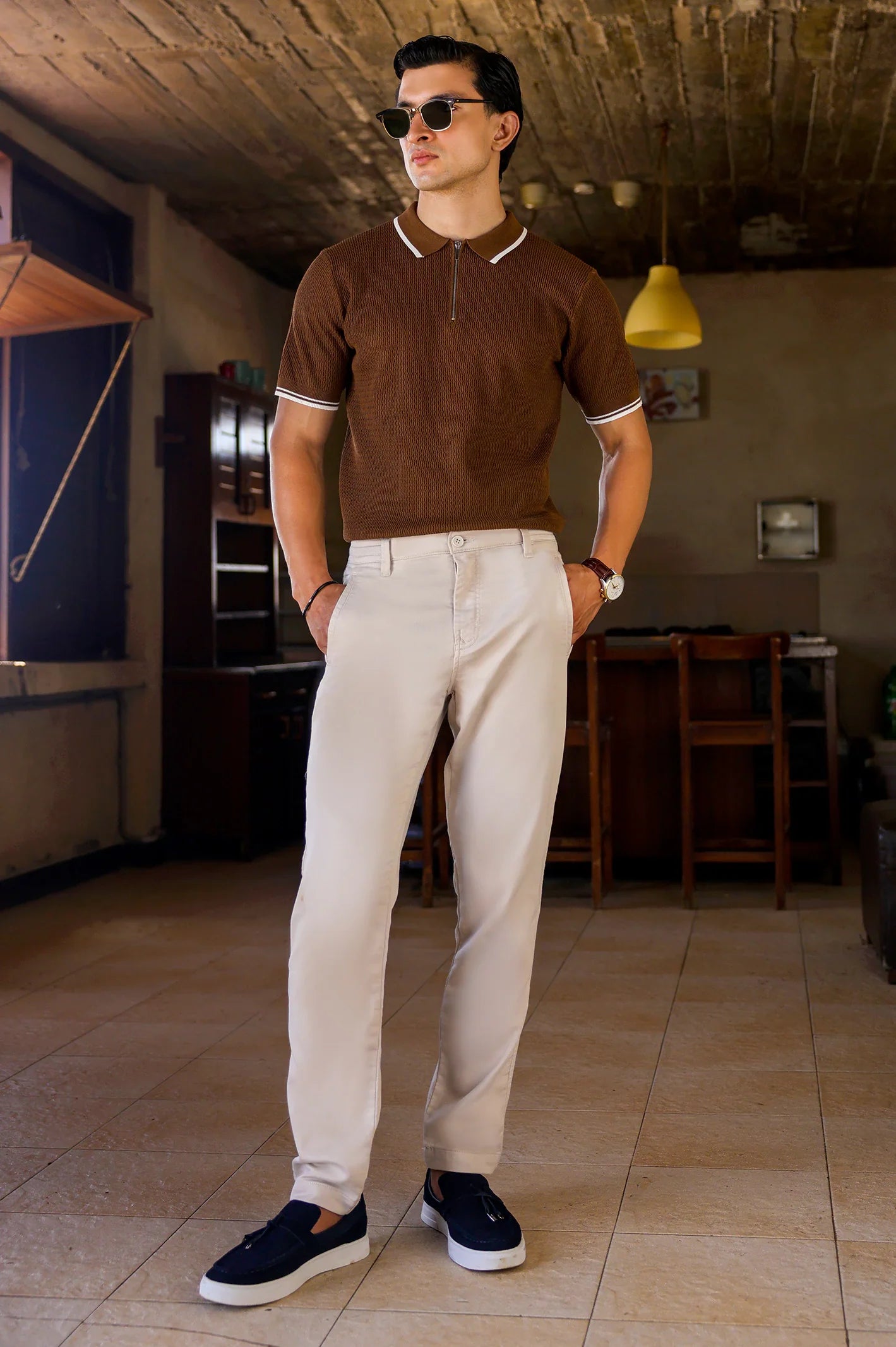Coffee Flat Knit Polo