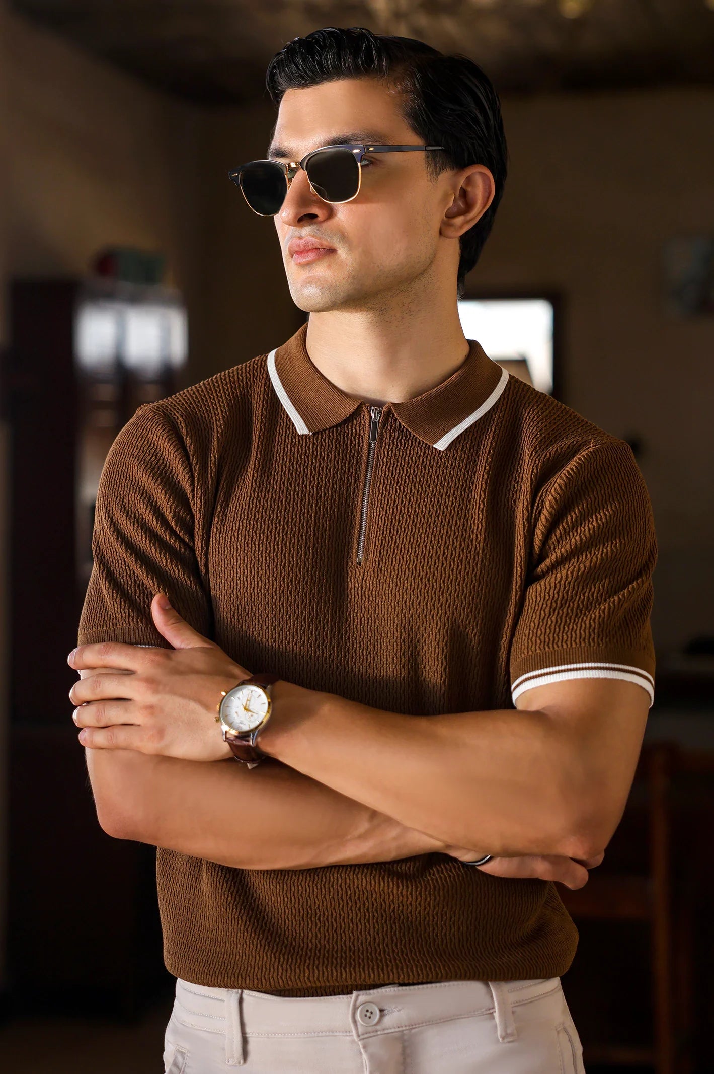 Coffee Flat Knit Polo