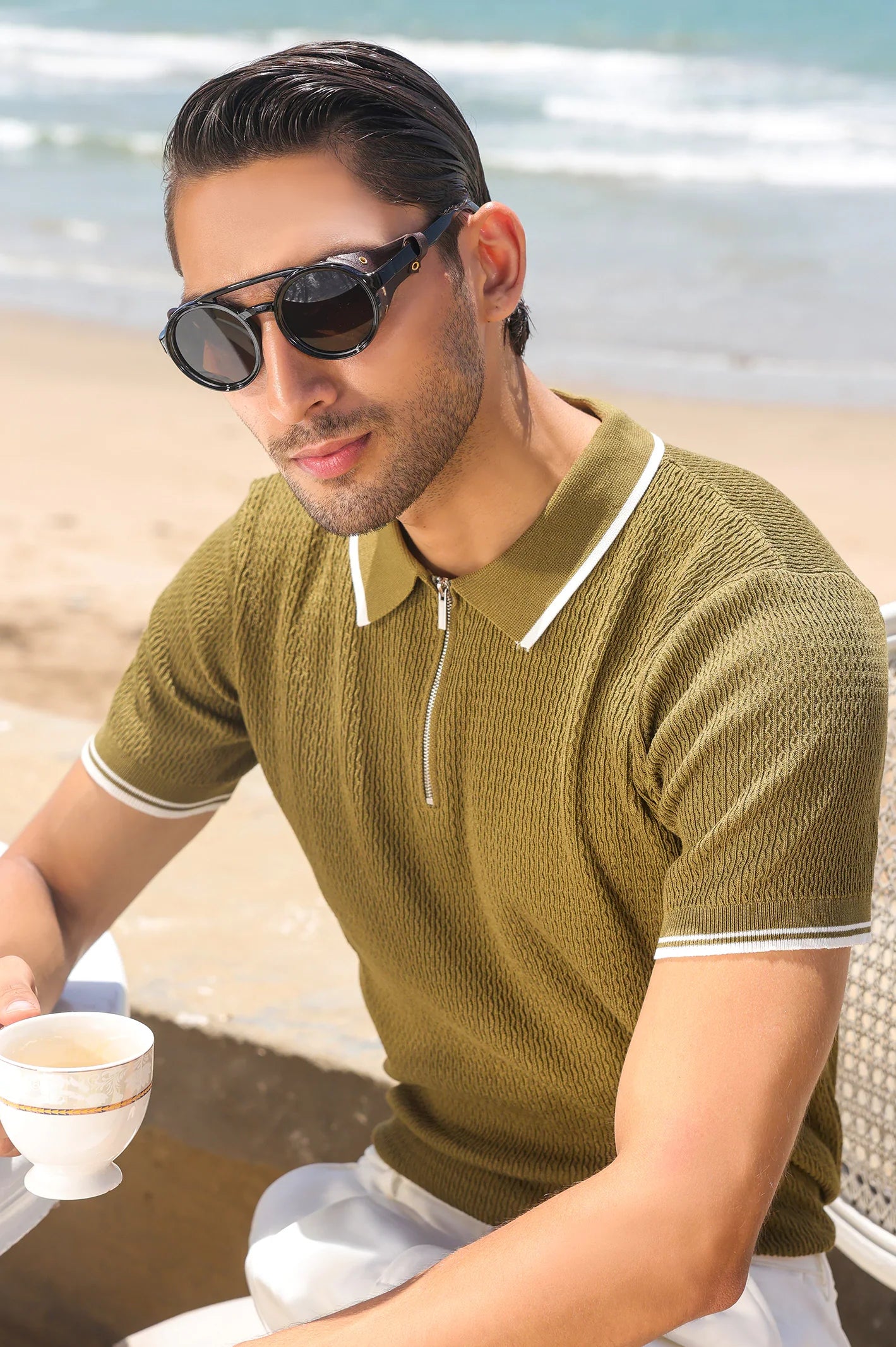Green Flat Knit Polo