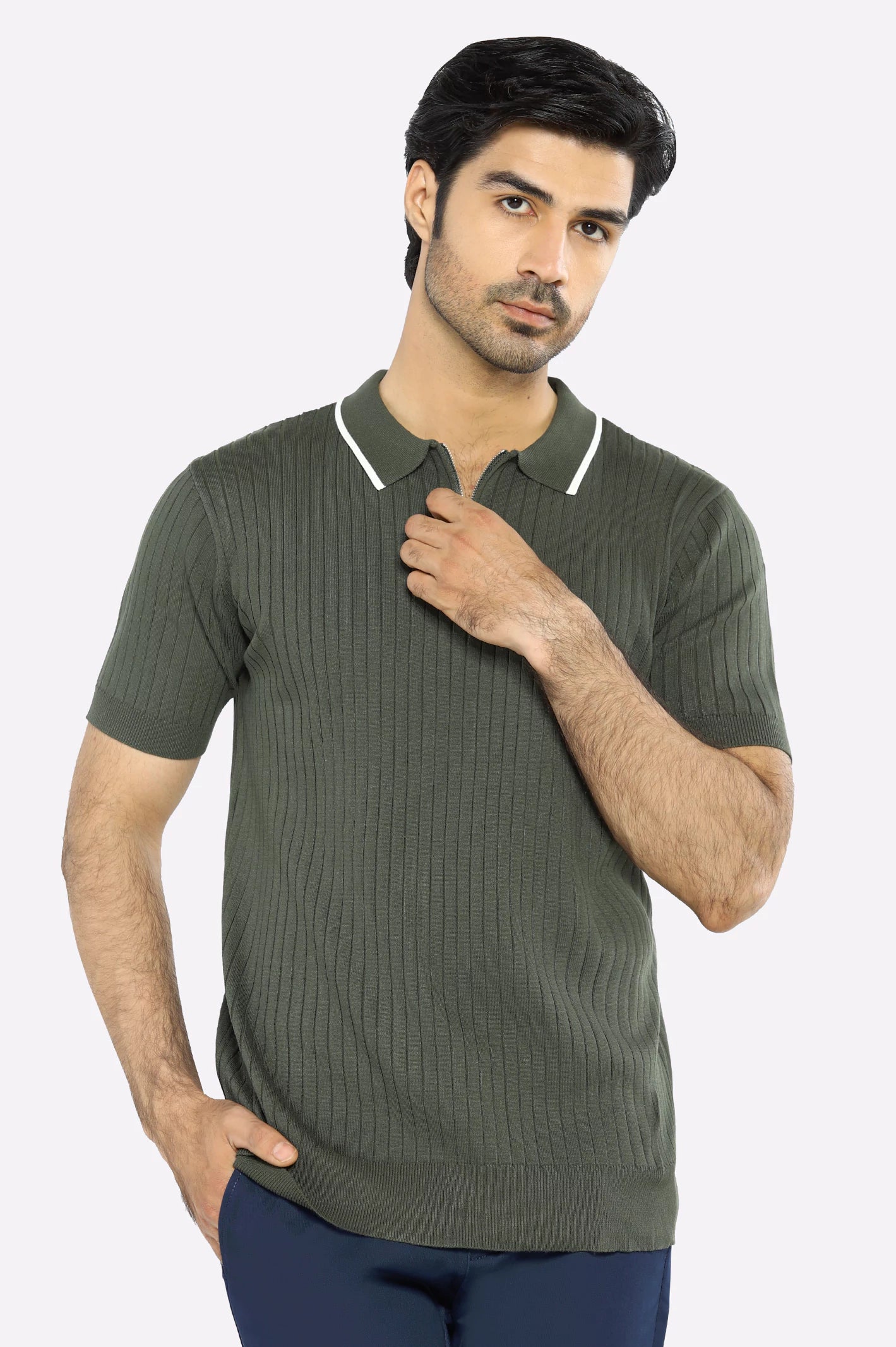 Green Flat Knit Polo