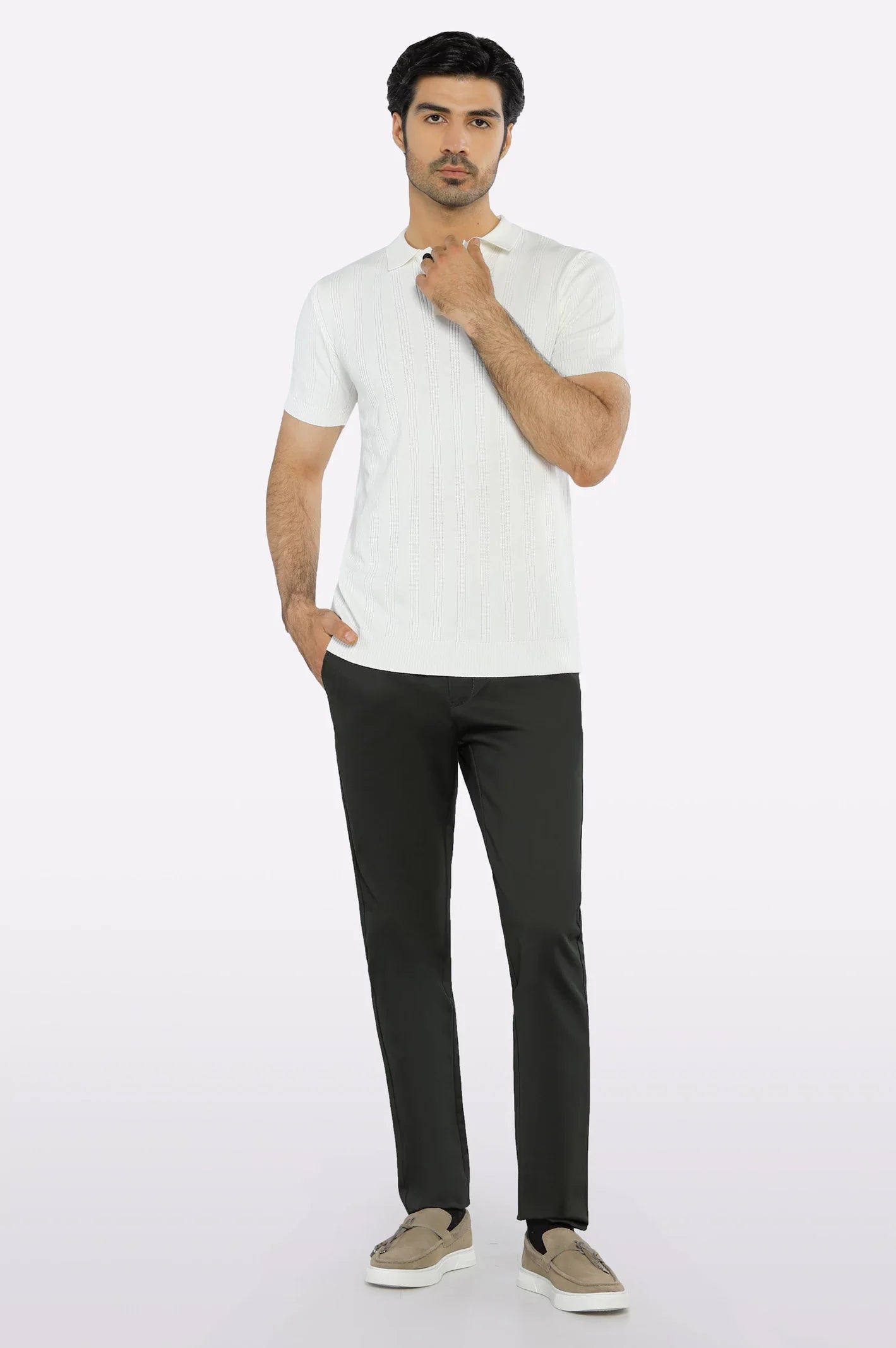 White Flat Knit Polo