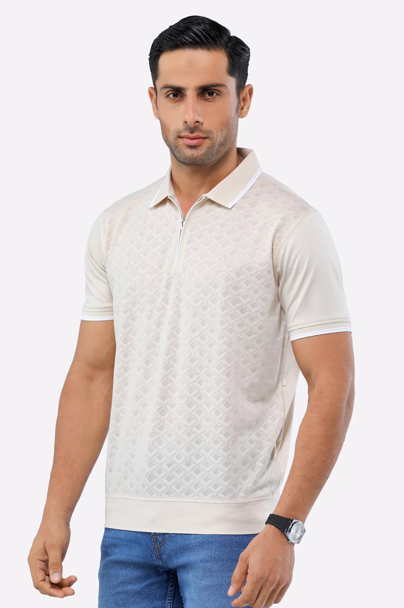 Beige Jacquard Fashion Polo