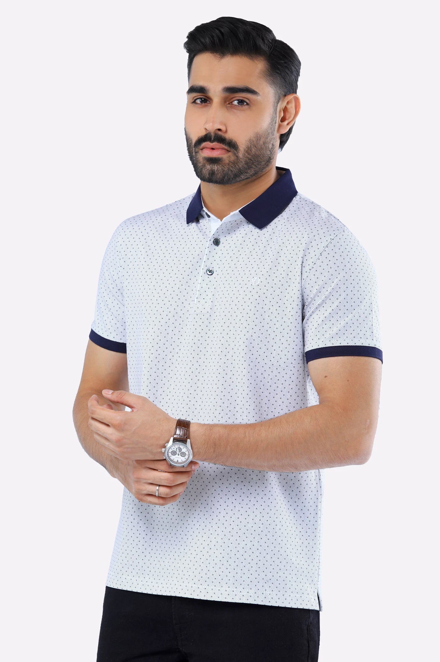 White Printed Polo