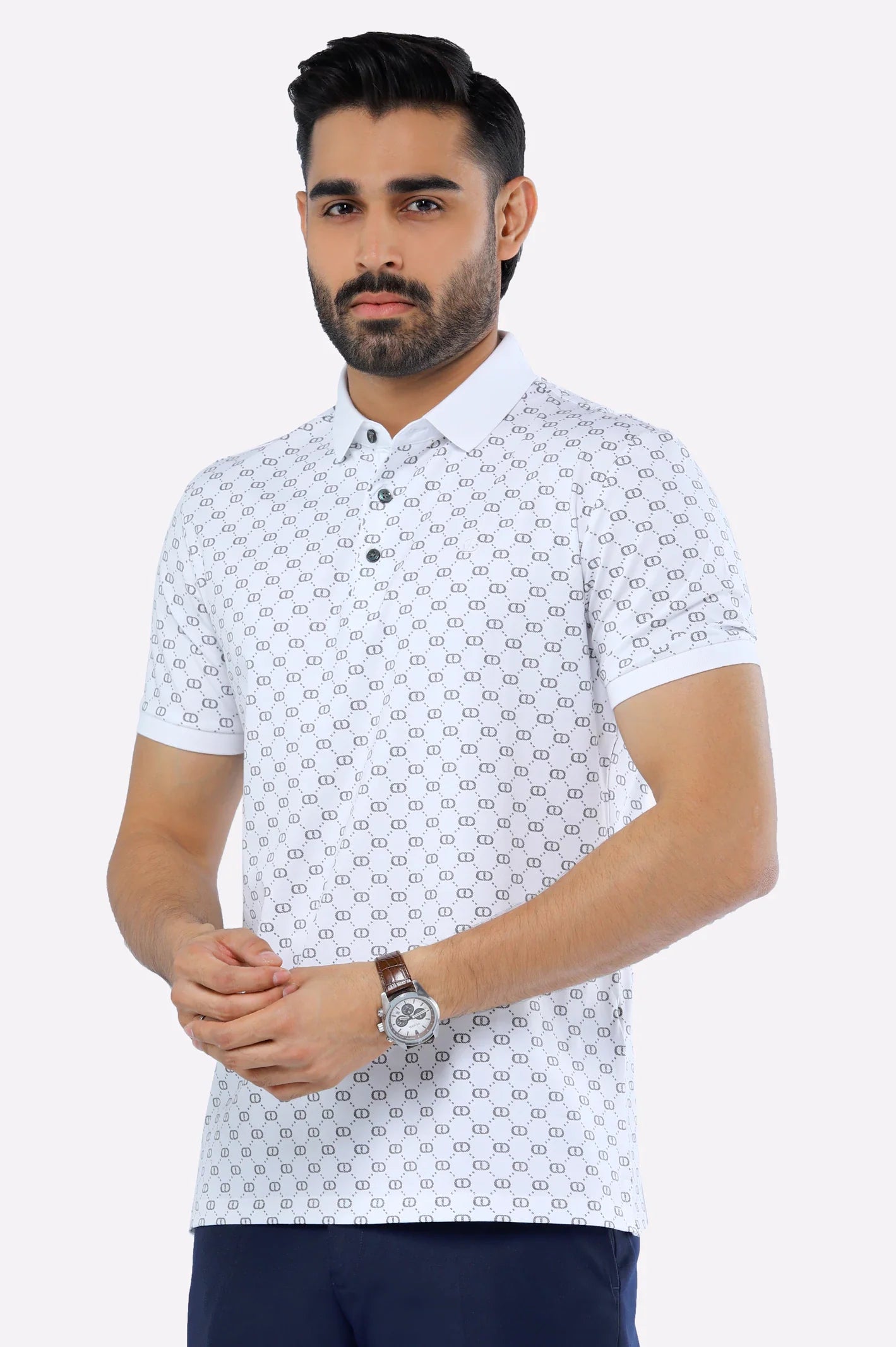 White Printed Polo