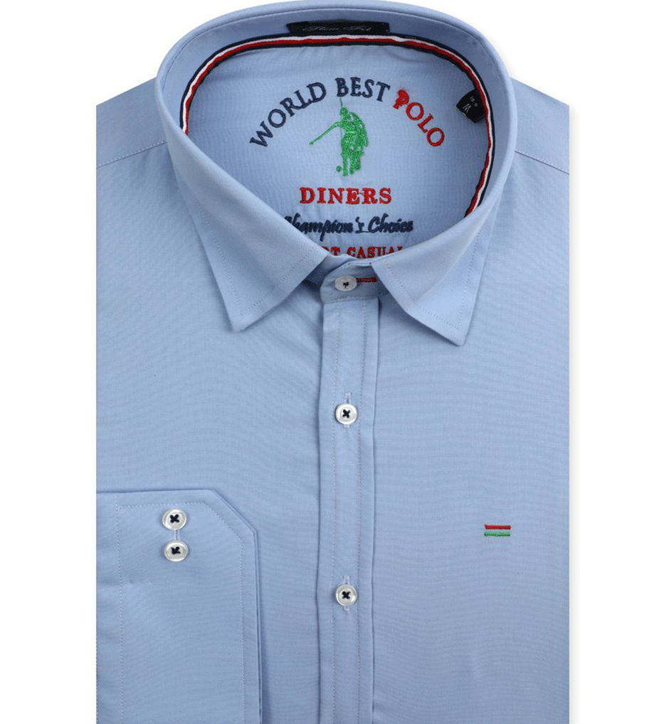 Sky Blue Men's Formal Autograph Cotton Shirt - AH22014