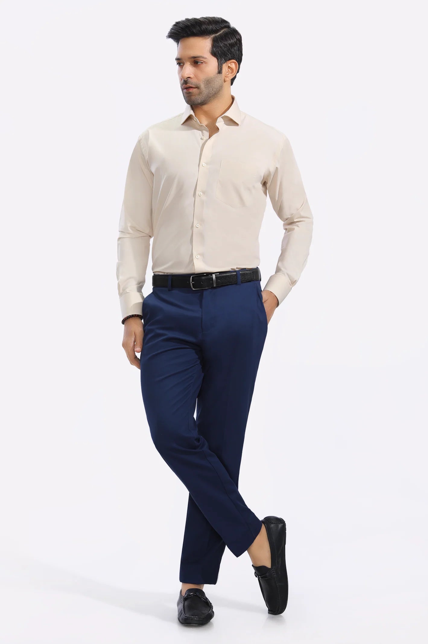 Beige Plain Formal Shirt