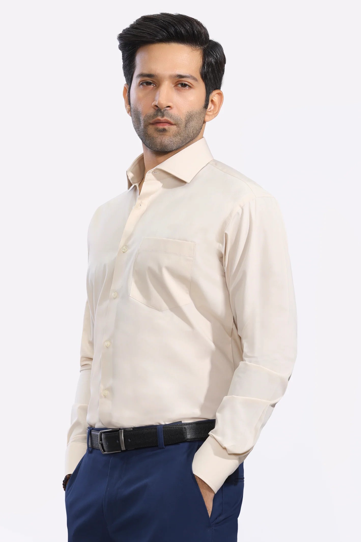 Beige Plain Formal Shirt