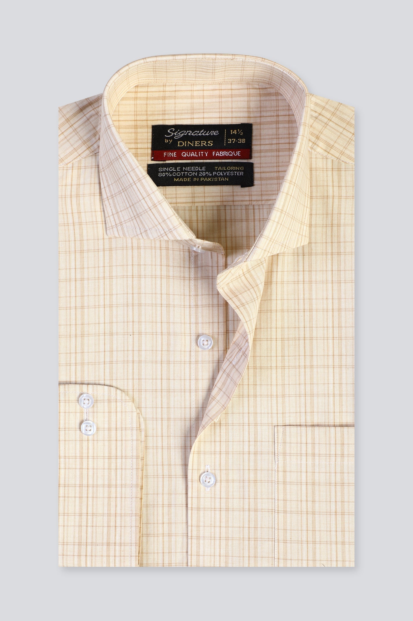 Beige Tattersall Check Formal Shirt - Diners