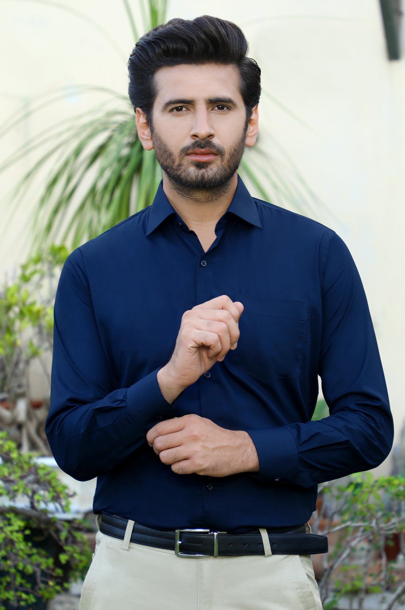 Navy Blue Plain Formal Men Shirt - Diners