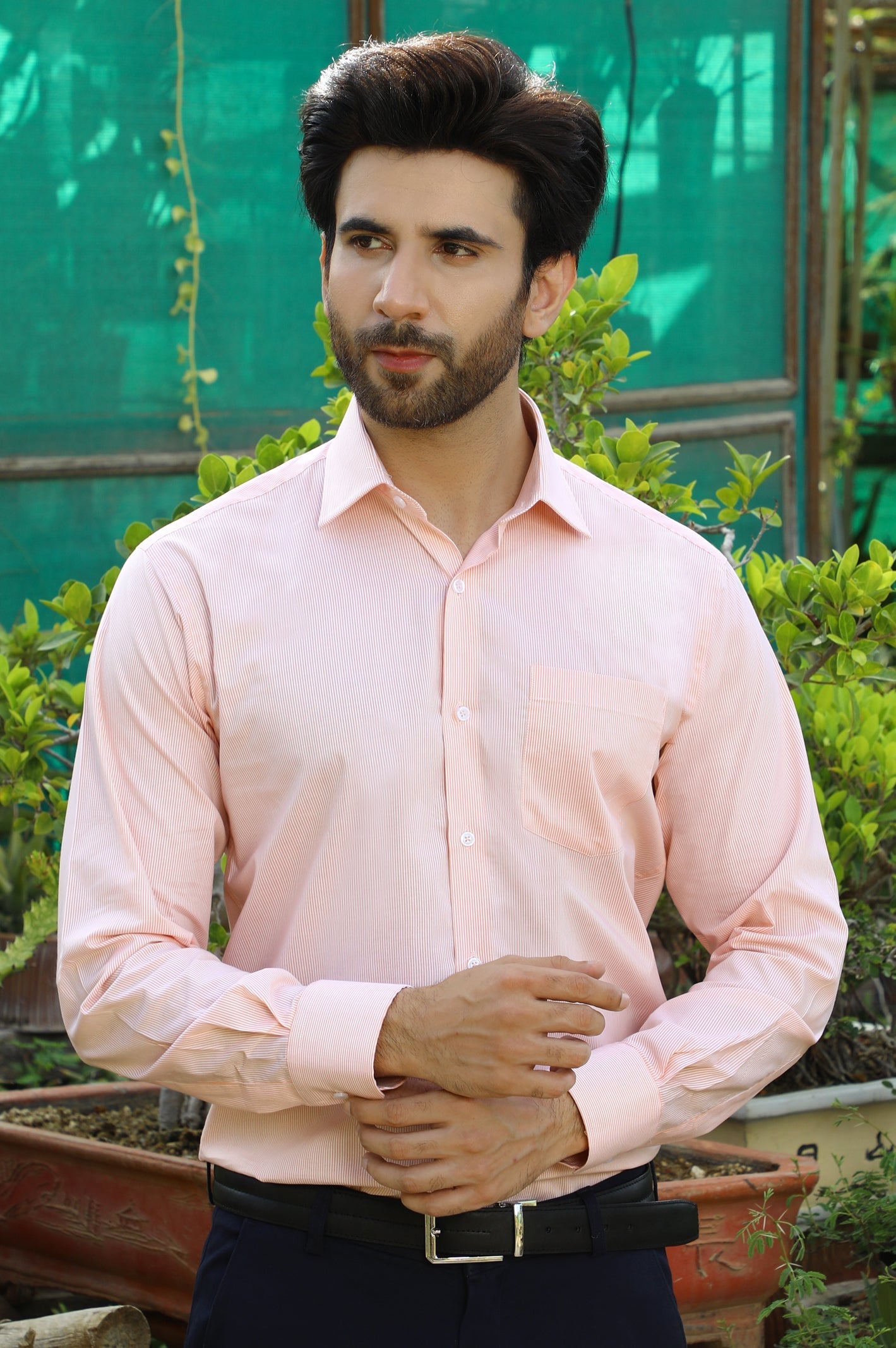 Peach Bangel Stripe Formal Men Shirt - Diners