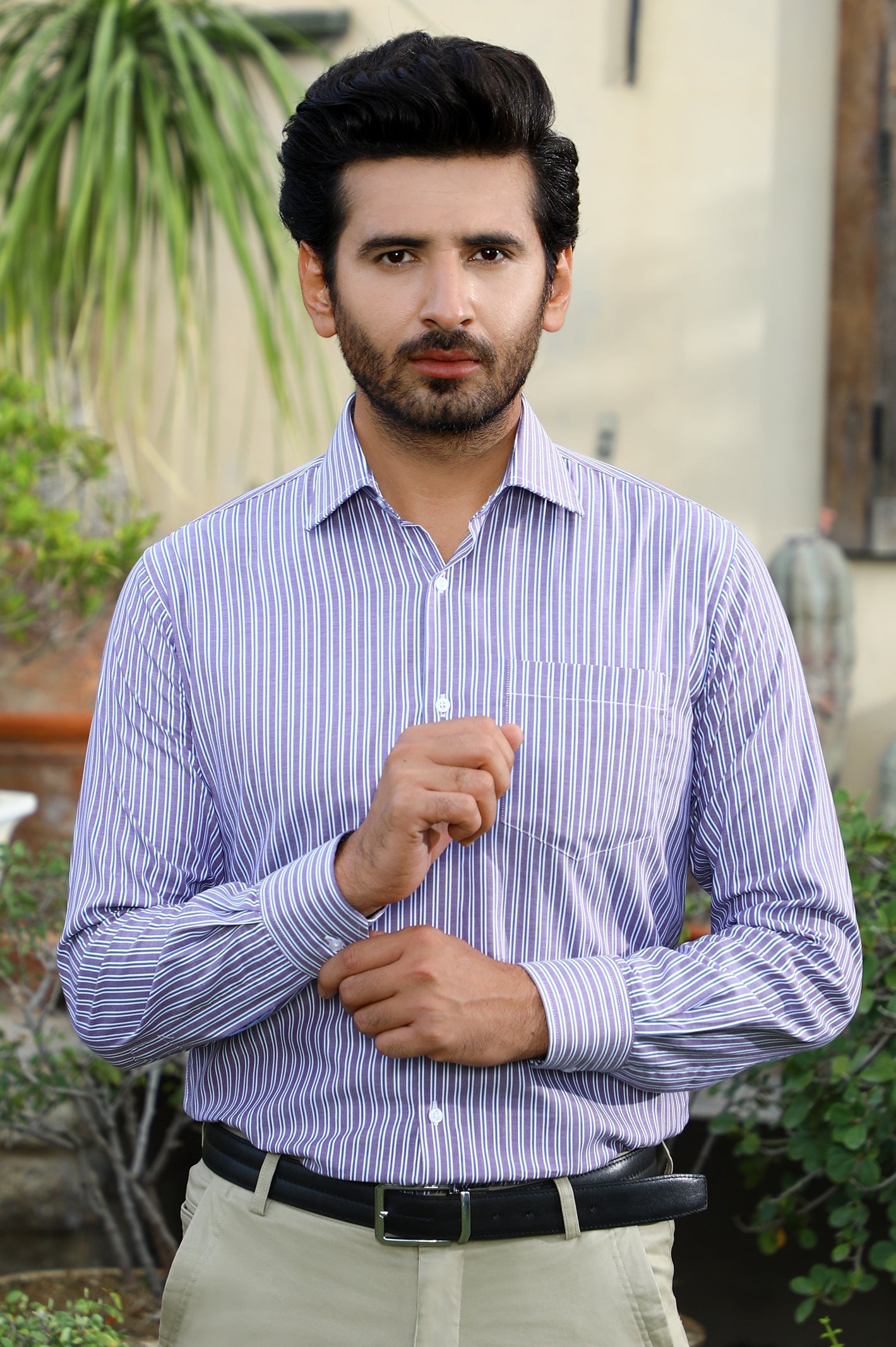 Purple Shadow Stripe Formal Men Shirt - Diners