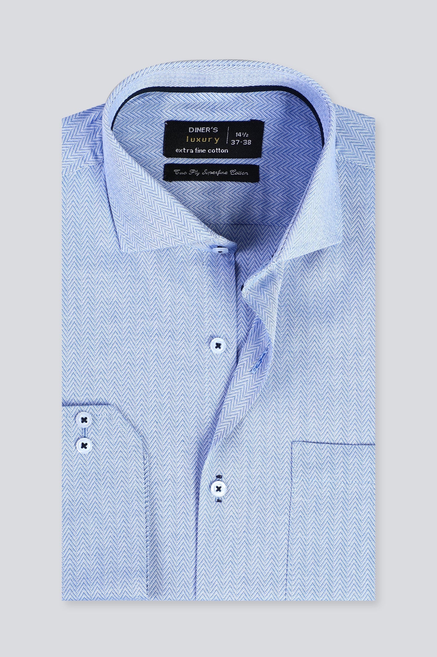 Blue Herringbone Formal Shirt - Diners