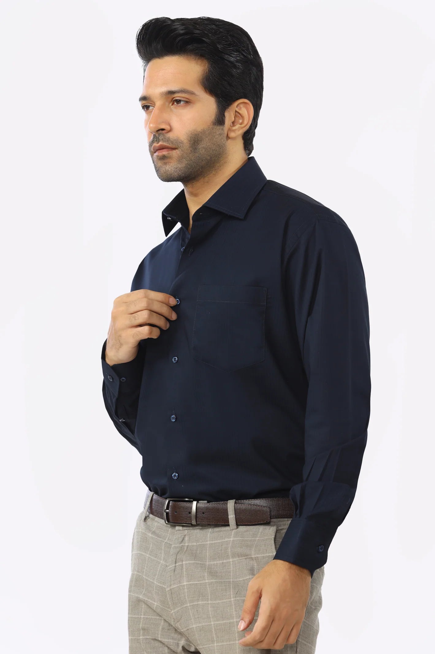 Navy Blue Textured Formal Shirt From Diners
