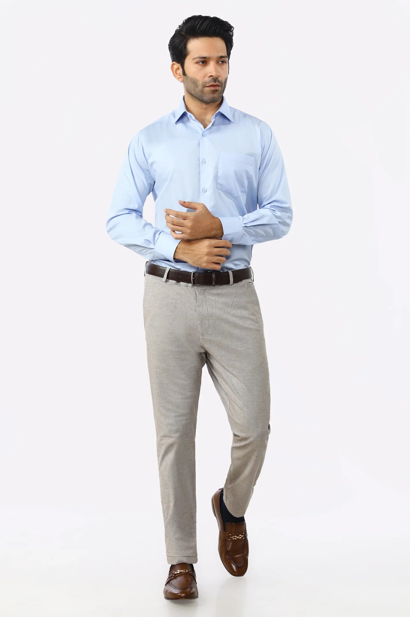 Sky Blue Textured Formal Shirt From Diners
