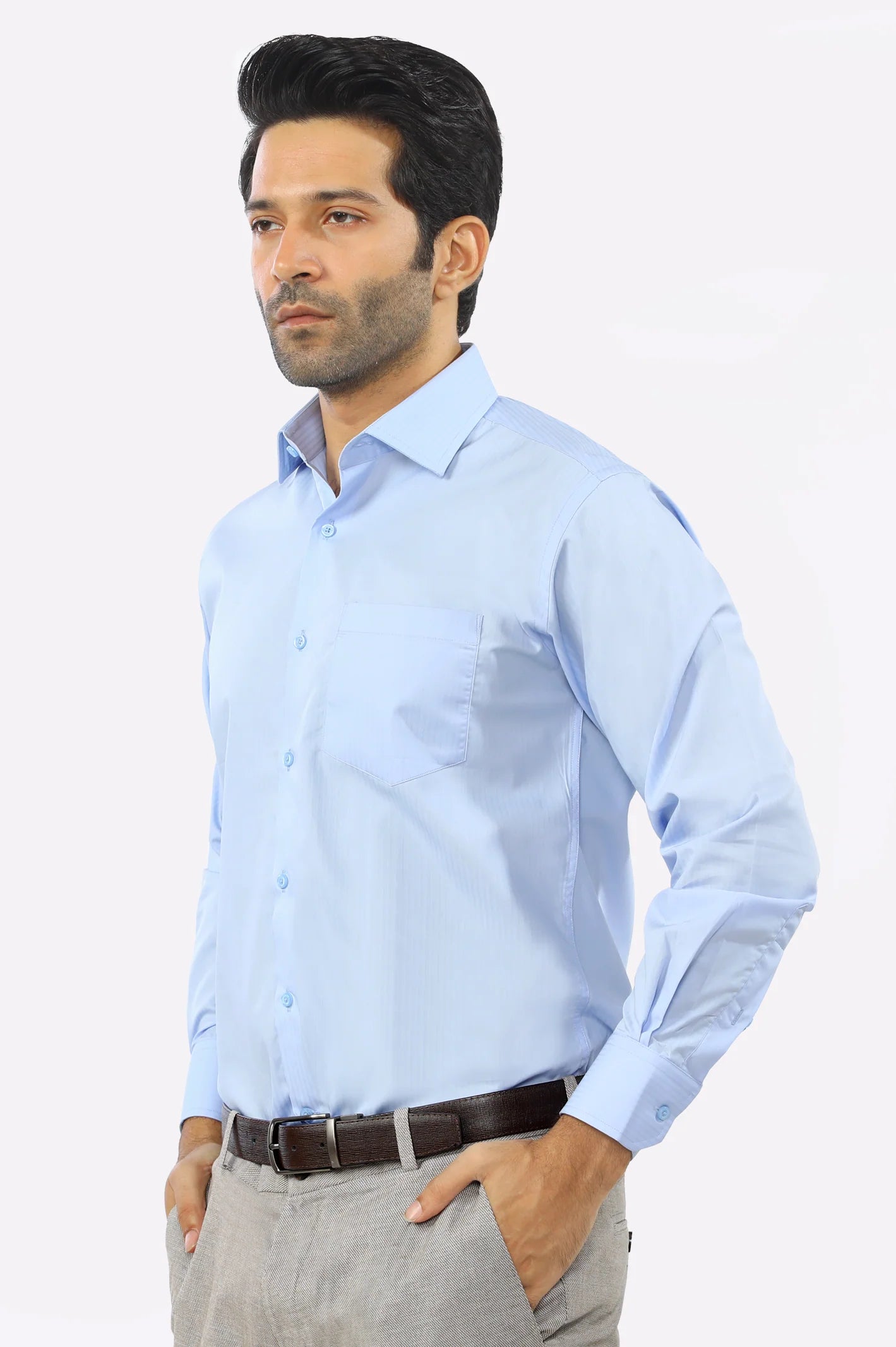 Sky Blue Textured Formal Shirt From Diners