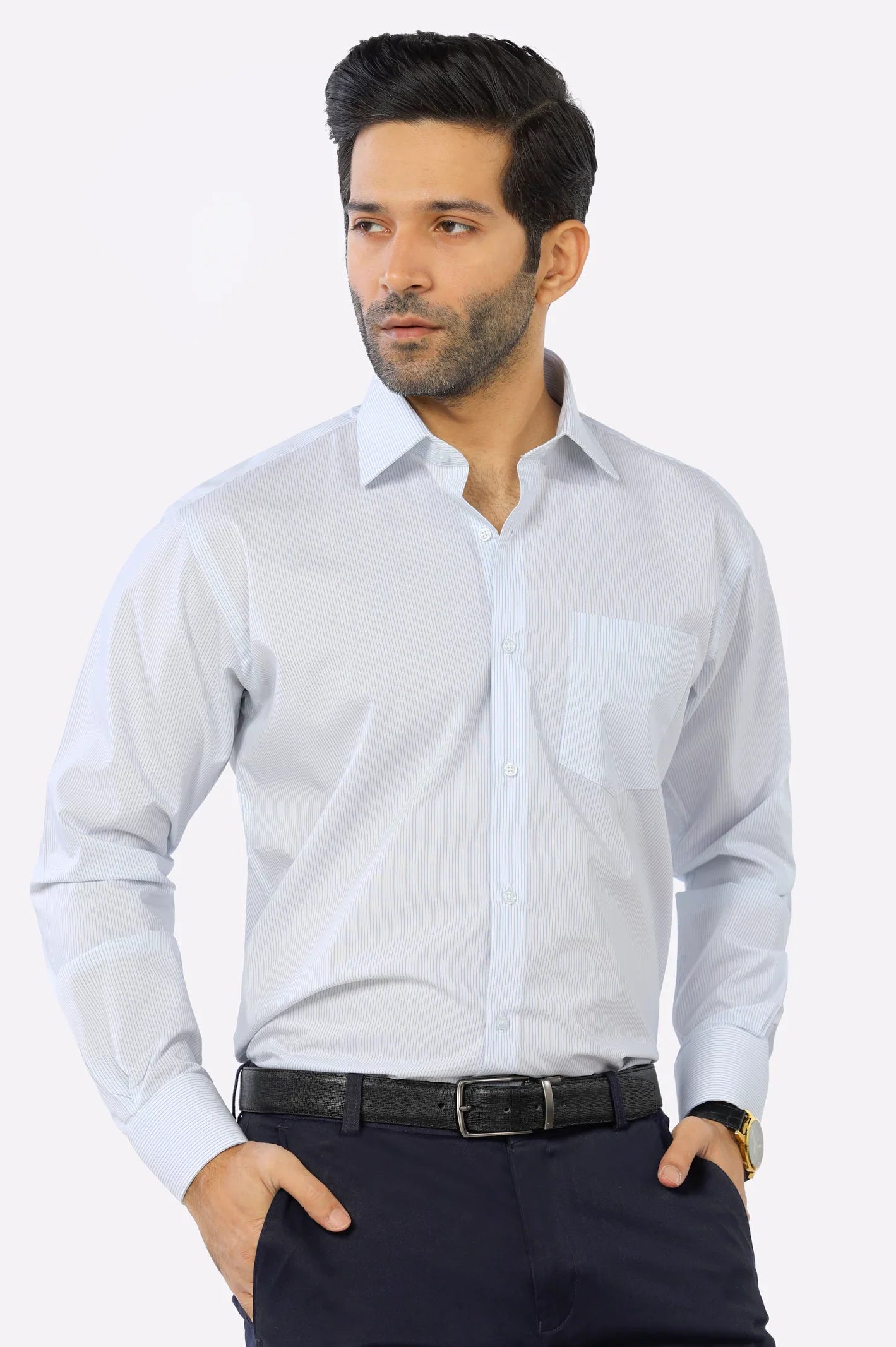 Light Blue Hairline Stripe Formal Shirt