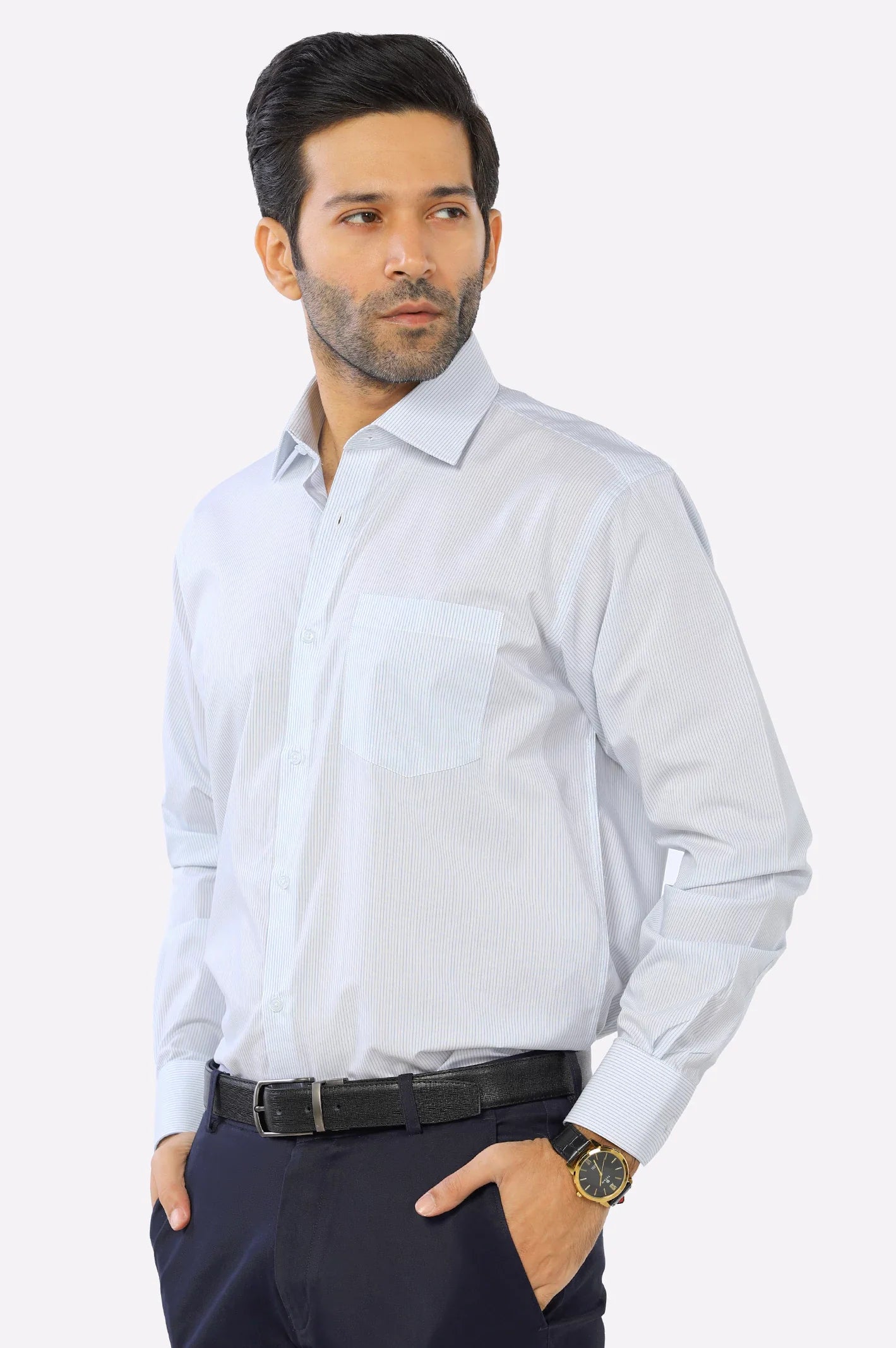 Light Blue Hairline Stripe Formal Shirt