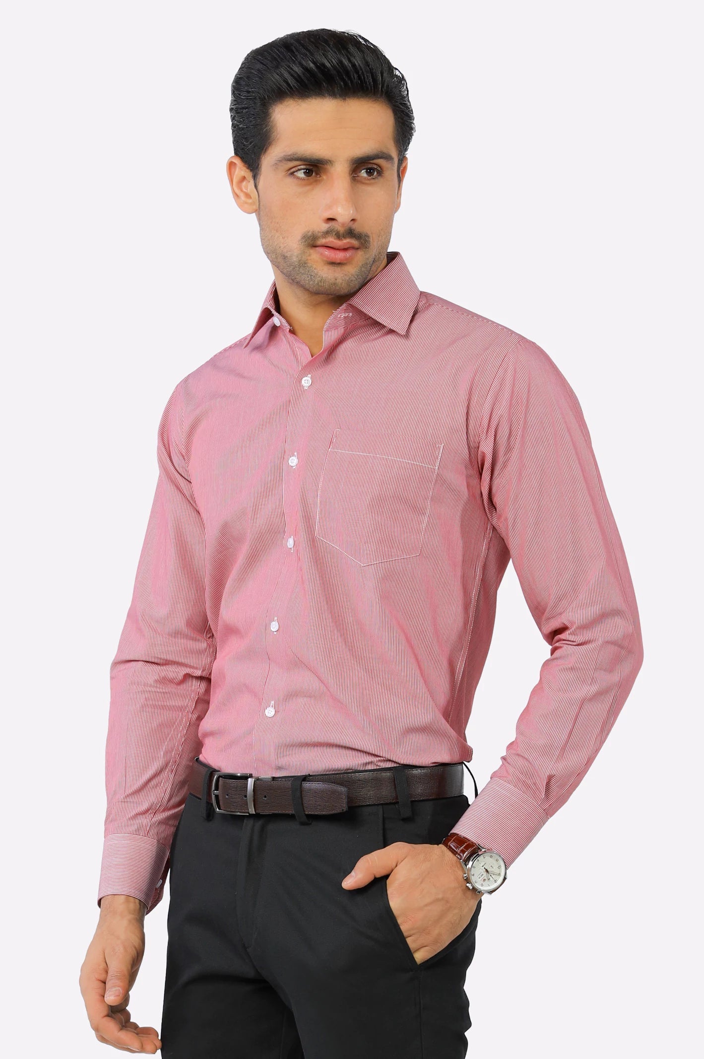 Red Hairline Stripe Formal Shirt