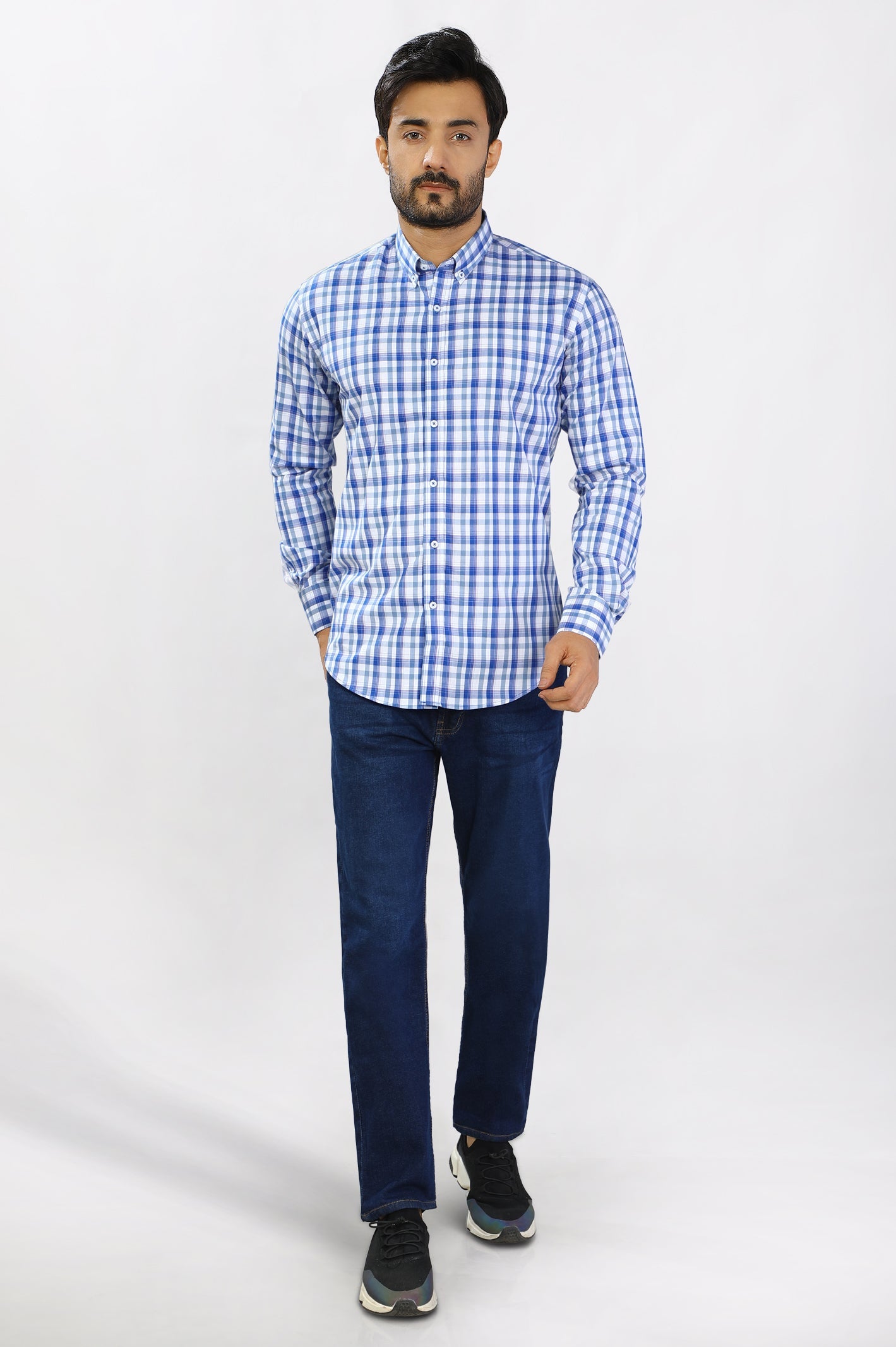 Blue Gingham Check Casual Shirt From Diners