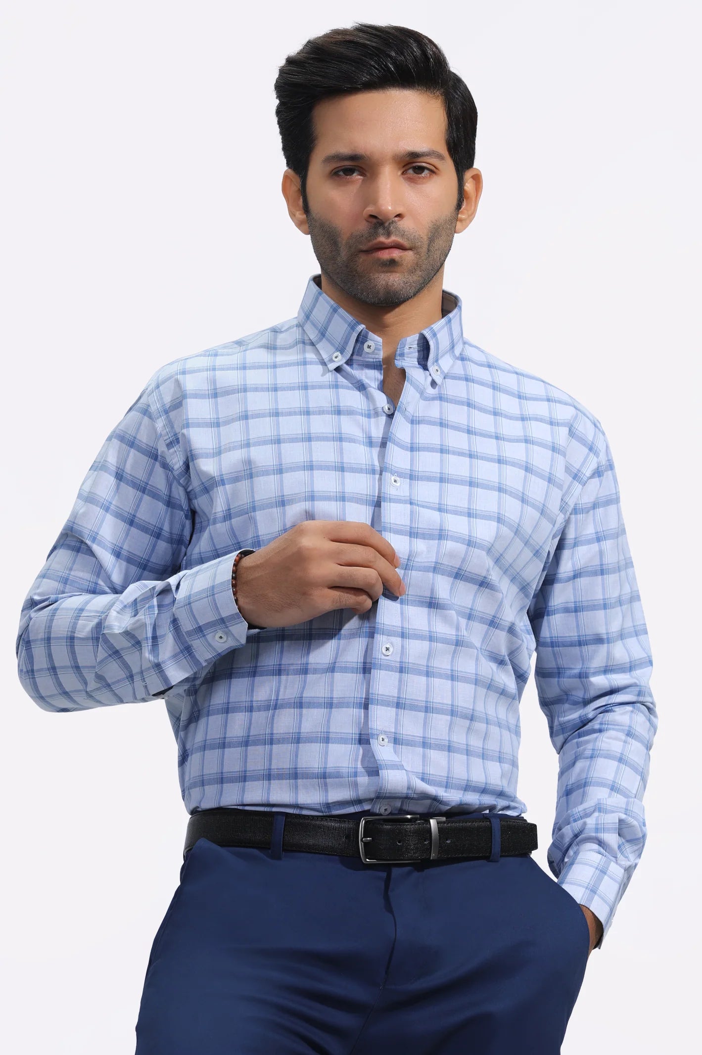 Light Grey Windowpane Check Casual Milano Shirt From Diners