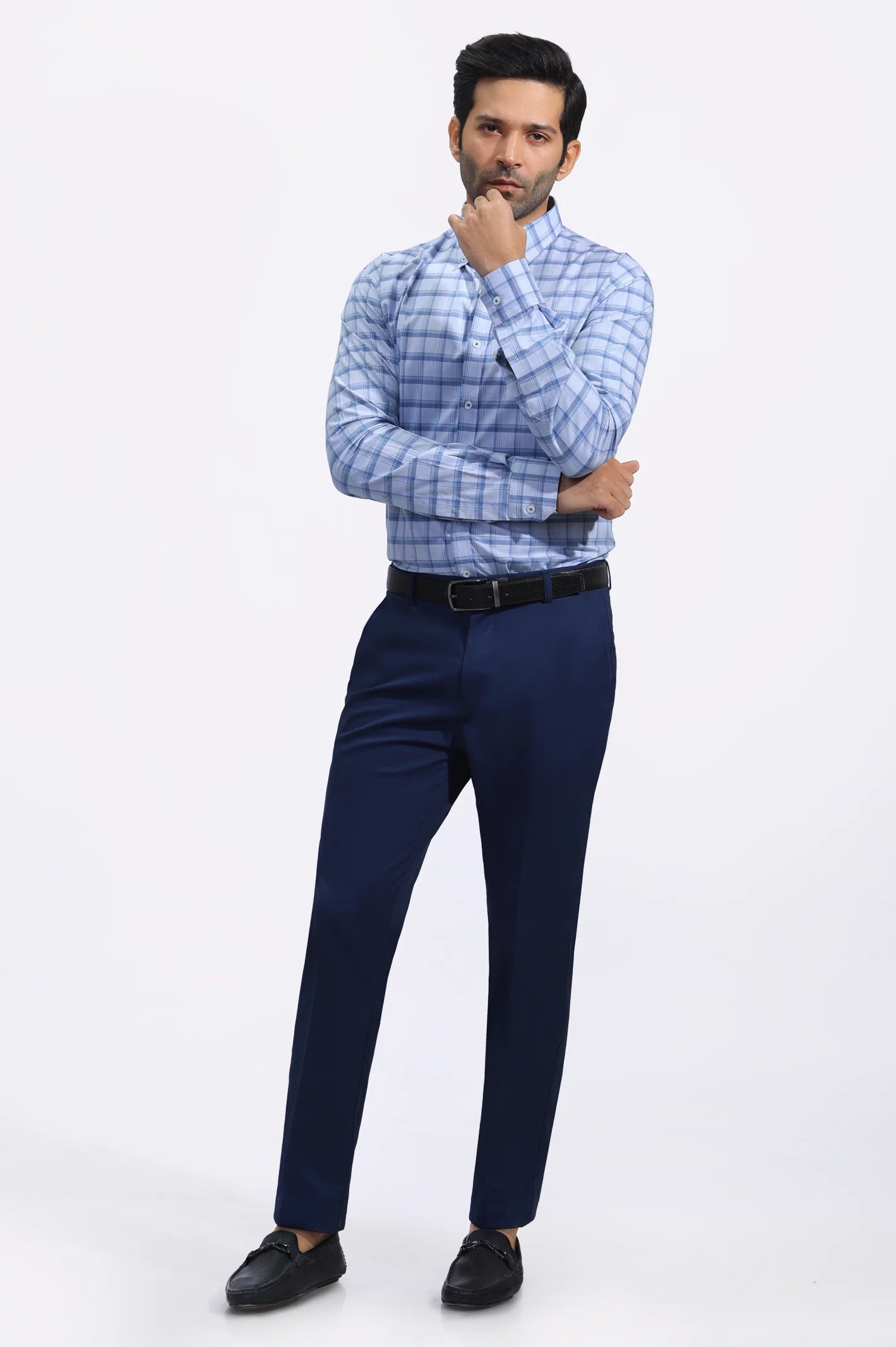 Light Grey Windowpane Check Casual Milano Shirt From Diners