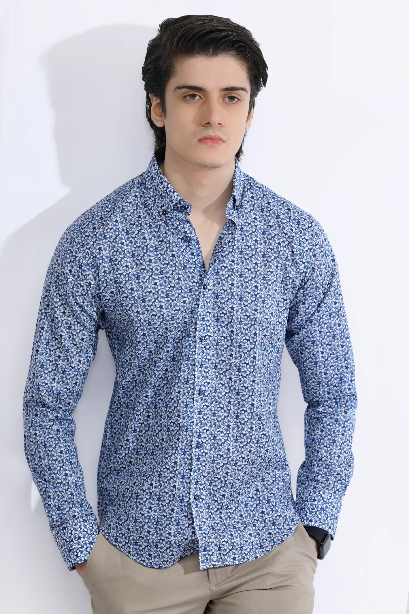 Blue Floral Printed Casual Milano Shirt From Diners