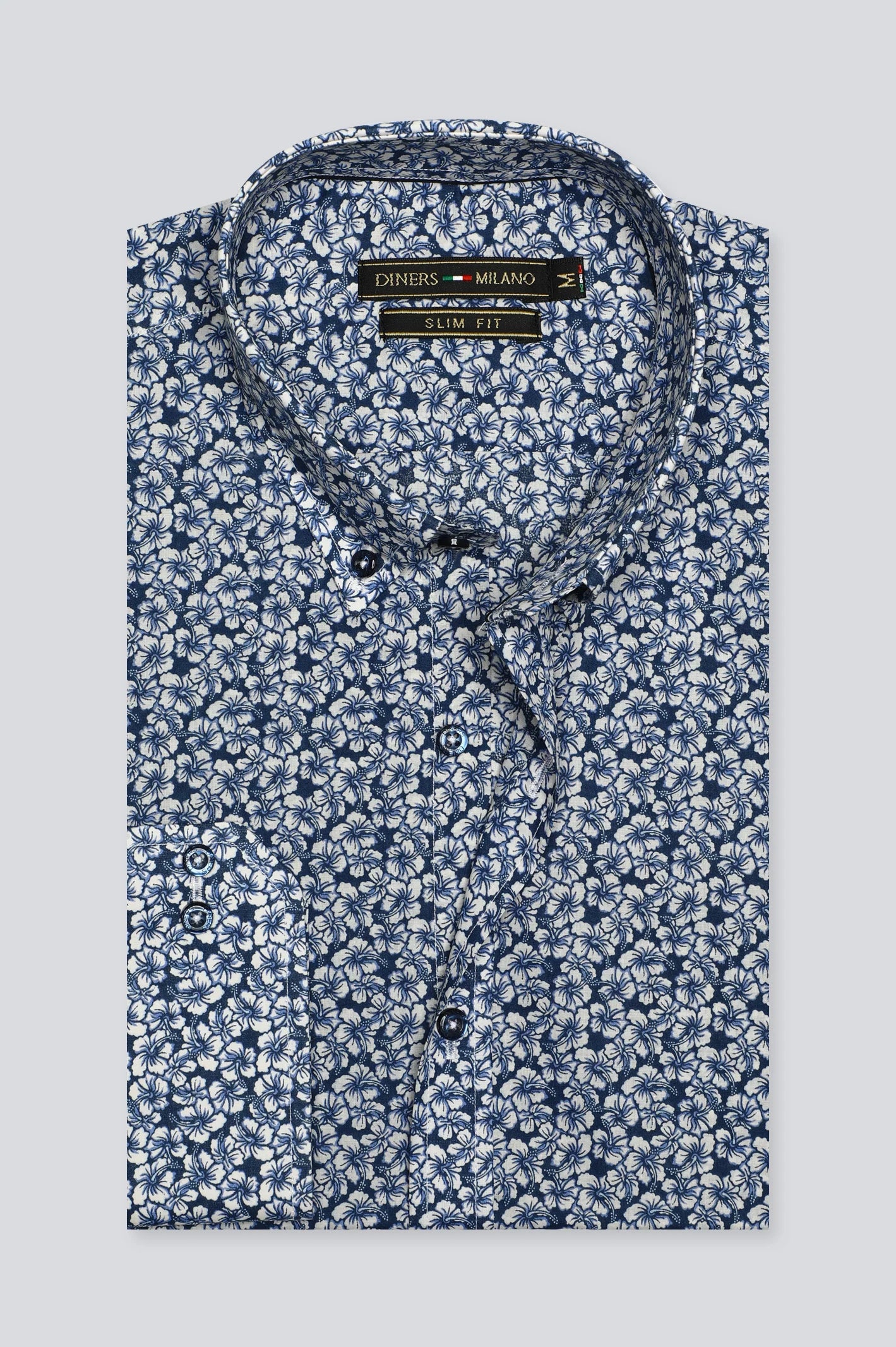 Blue Floral Printed Casual Milano Shirt From Diners