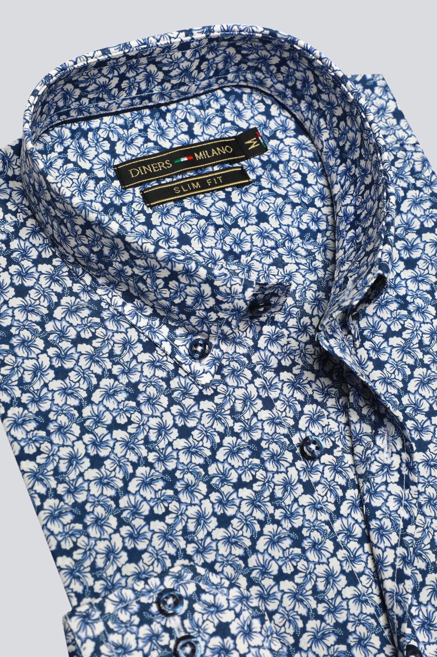 Blue Floral Printed Casual Milano Shirt From Diners