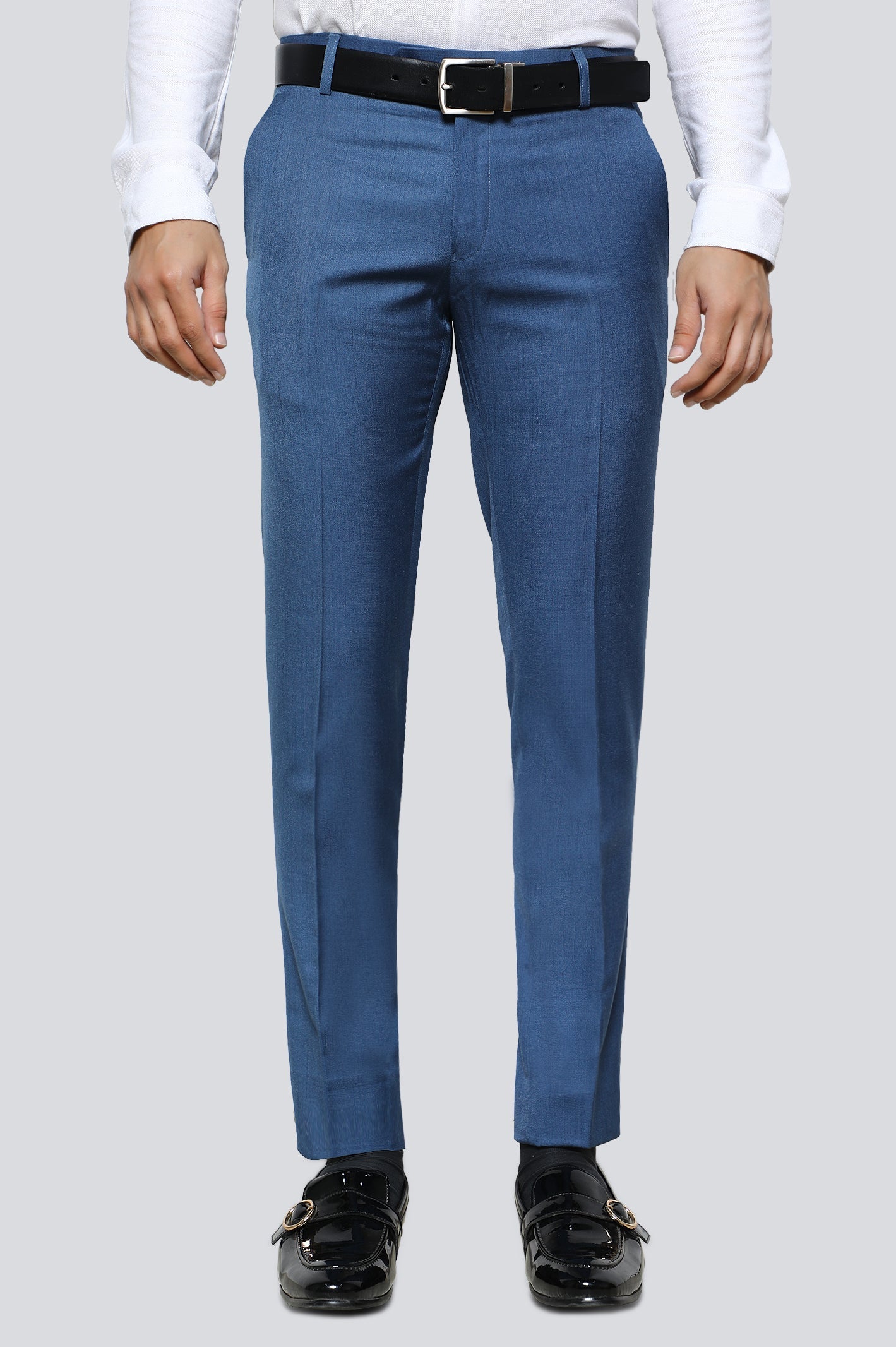 Light Blue Cotton Slim Fit Trouser