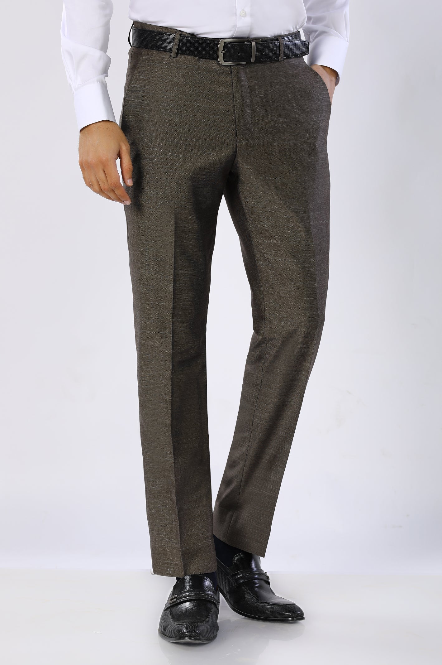 Brown Wash & Wear Regular Fit Trouser